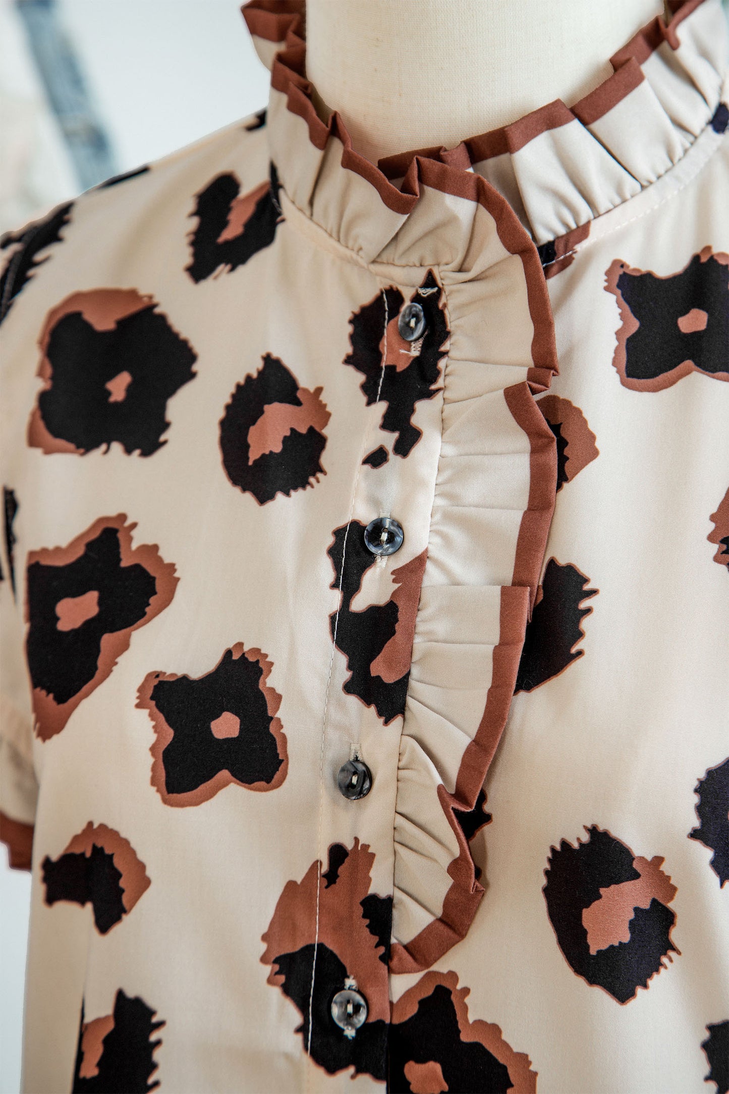 Leopard Print Ruffle Sleeve Blouse Women S–XL