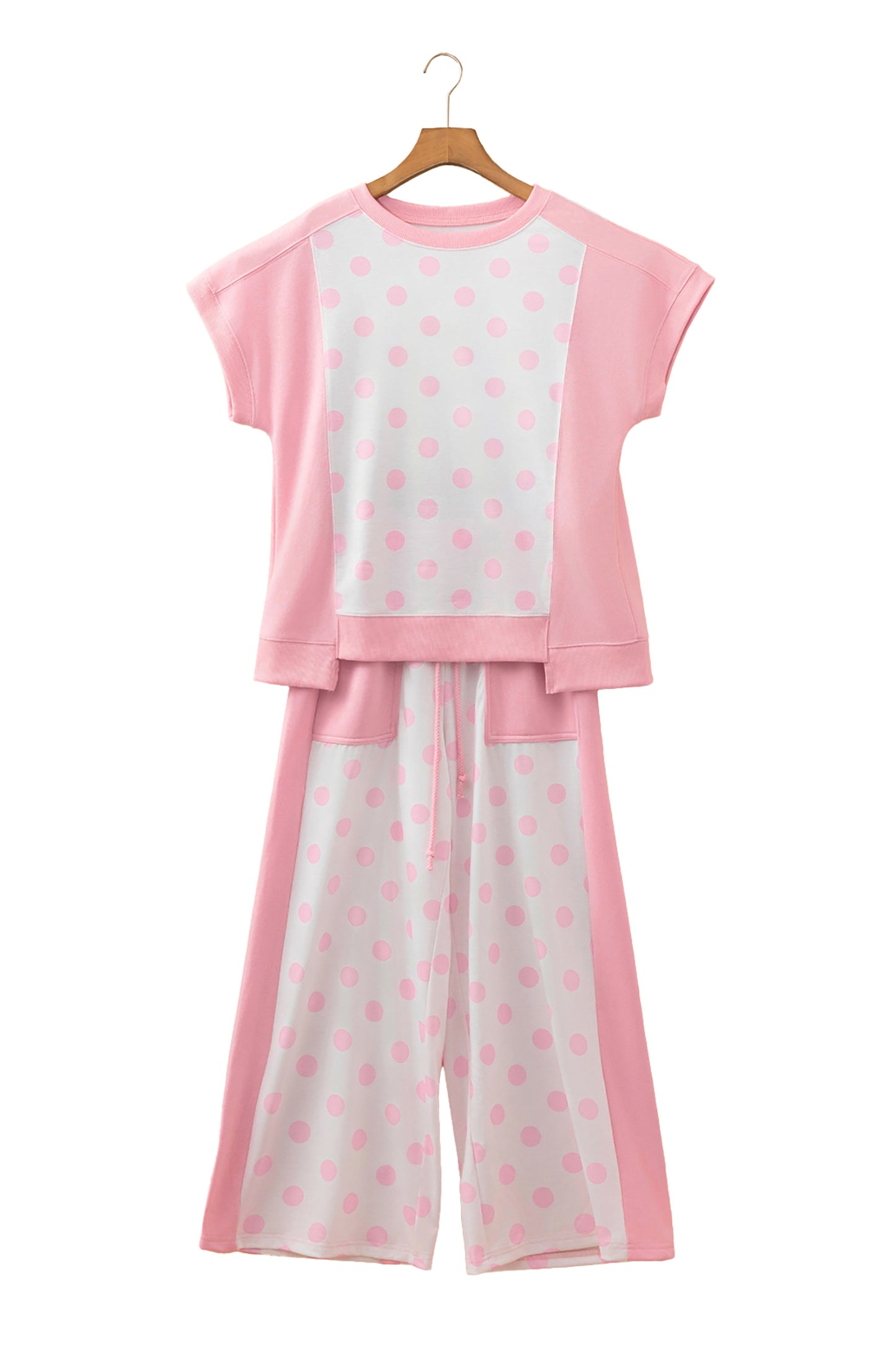 Womens Polka Dot Cropped Wide Leg Pant Set S–XL