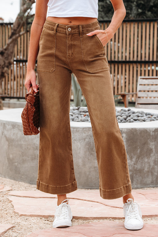 Cropped High Rise Wide Leg Jeans in Breen