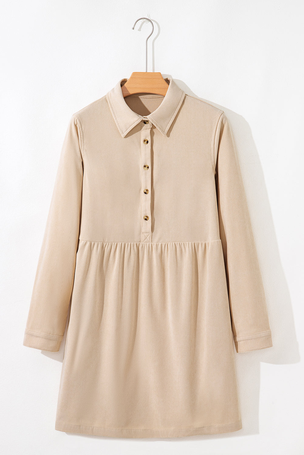 Corduroy Half Button Collared Mini Dress in Oatmeal