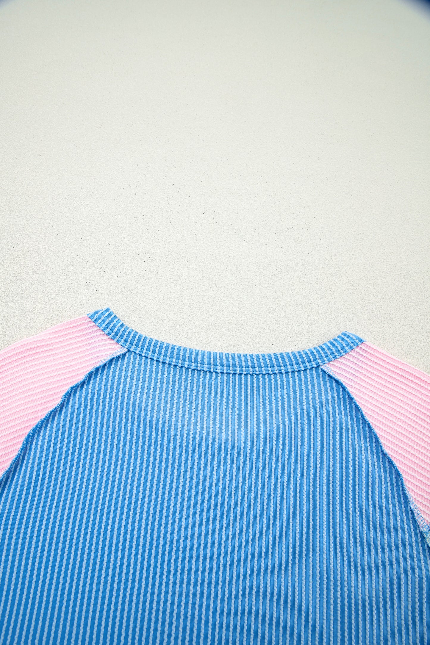 Twisted Ribbed Colorblock Patchwork Henley Short Sleeve Tee