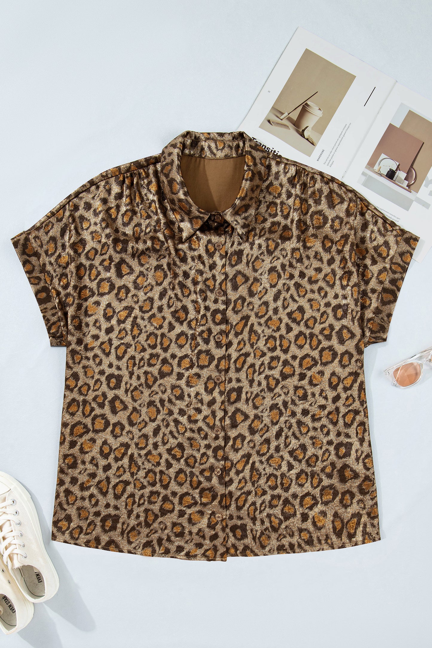 Plus Size Leopard Print Button-Up Shirt Women 1X–4X