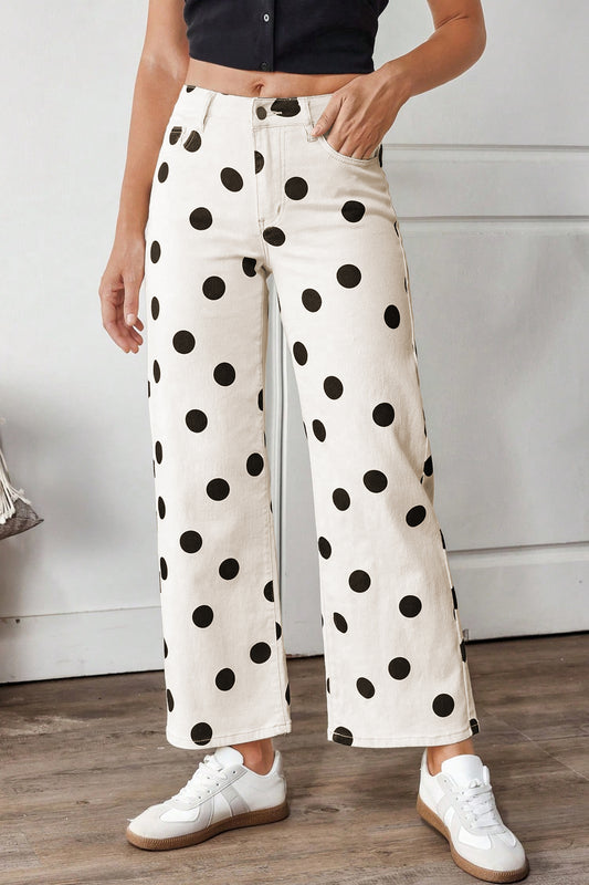 Polka Dot Wide Leg Jeans Women Size 4–16