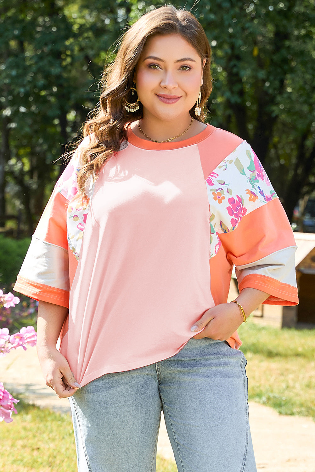 Plus Size Orange Floral Top Women 1X–4X