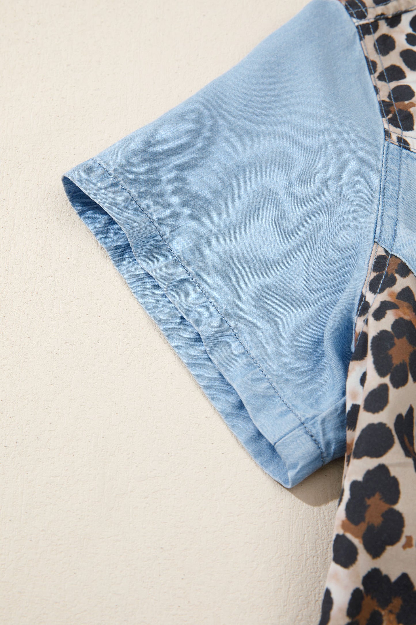Denim Leopard Patchwork Collared Mini Dress Women S–XL