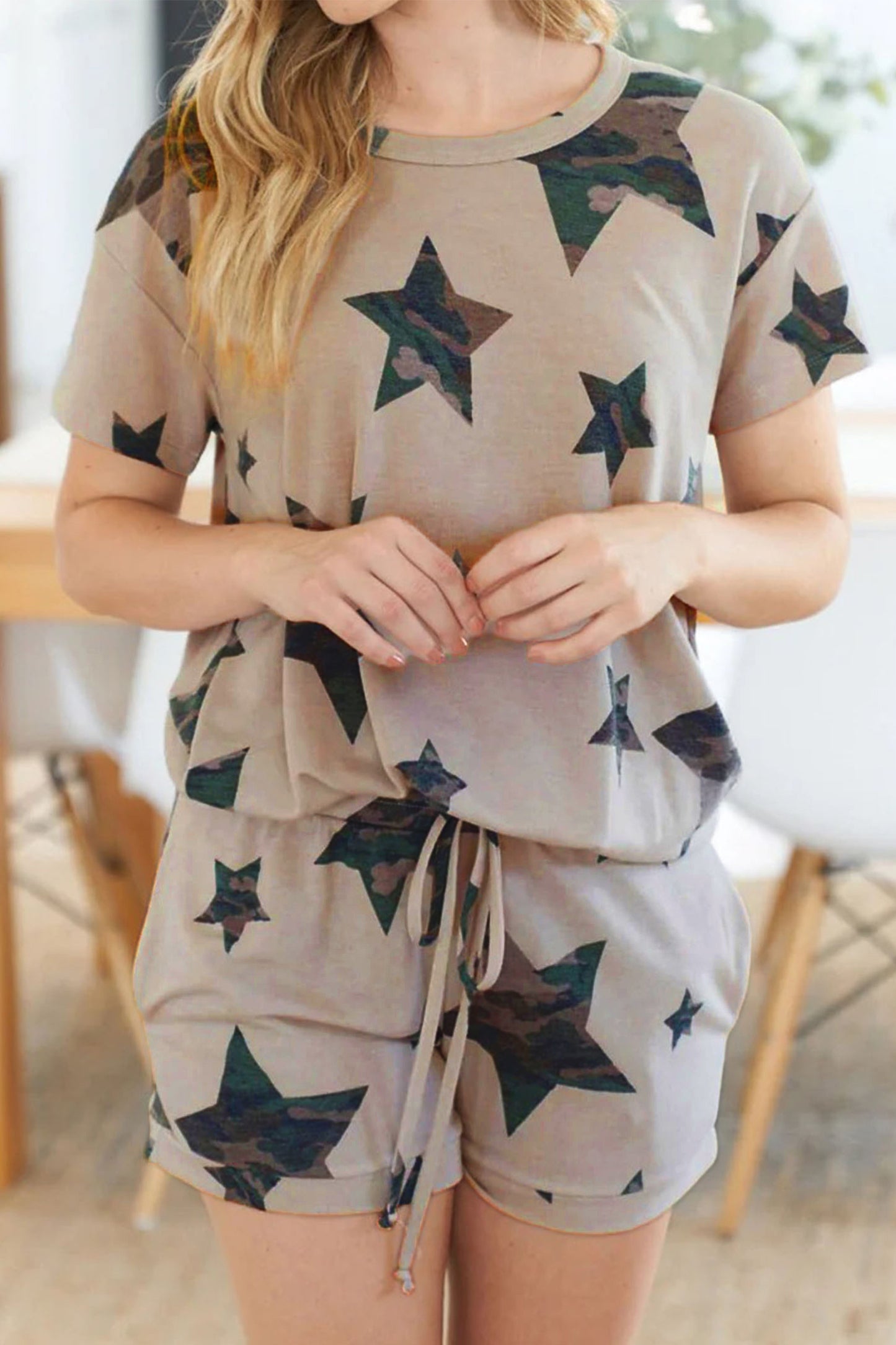 Camo Star Print Short Set Women S–XL