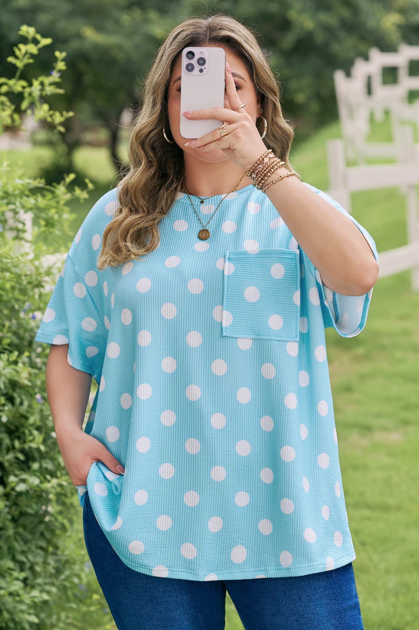 Plus Size Polka Dot Ribbed Top Women 1X–4X