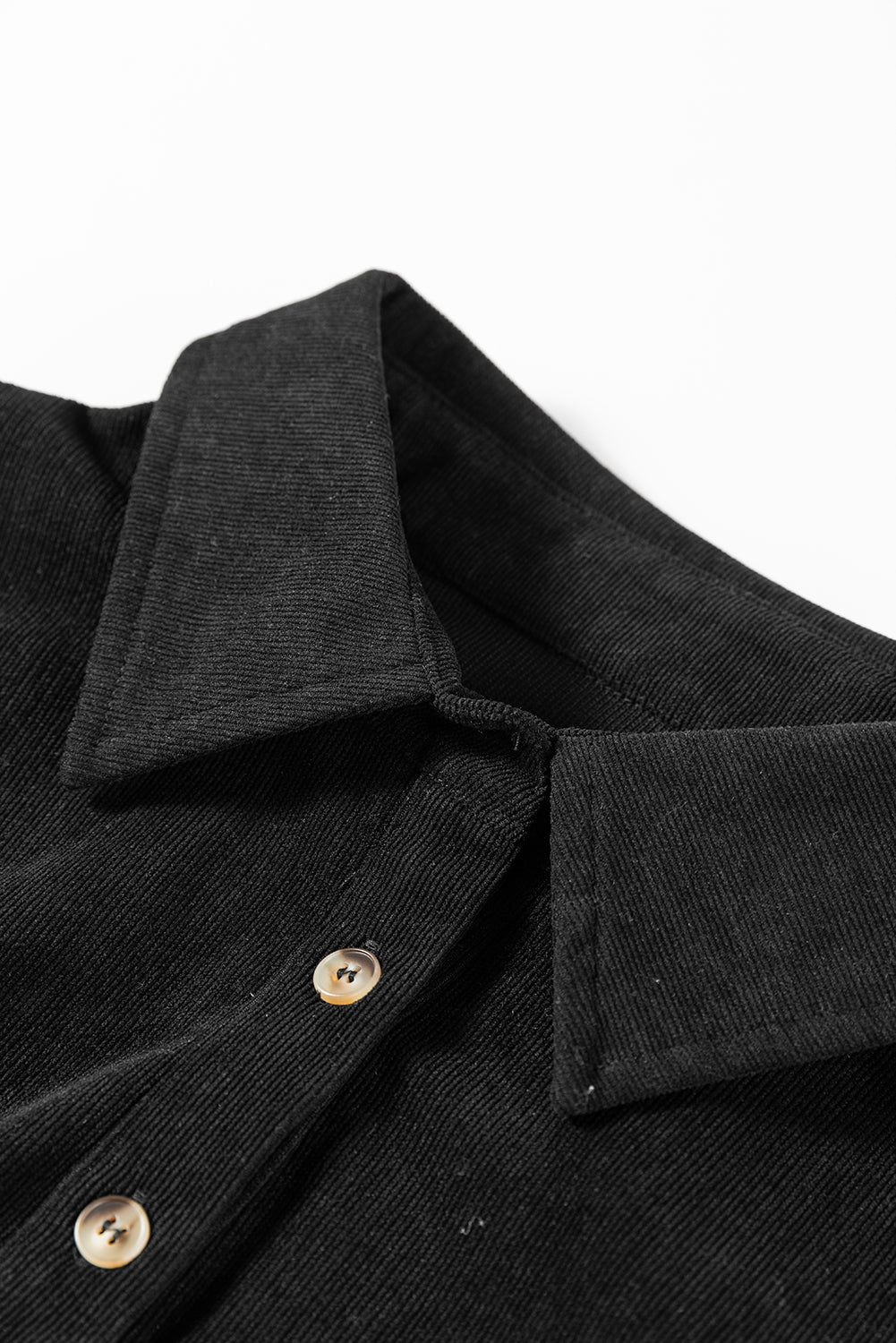 Corduroy Half Button Collared Mini Dress in Black