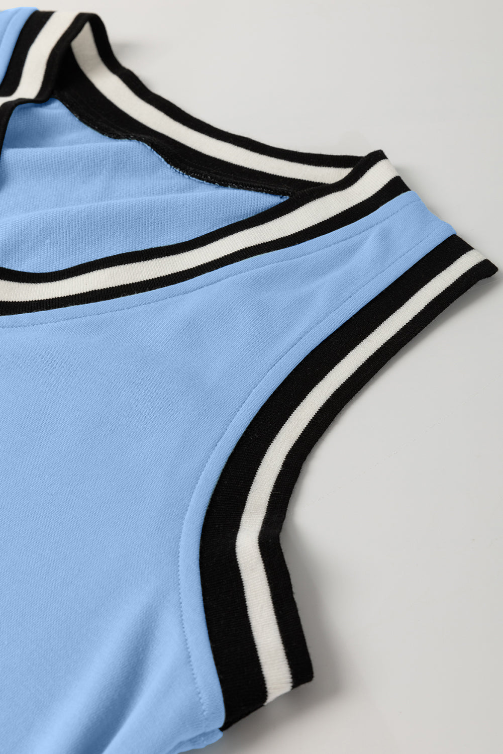 Contrast Stripe Trim V-Neck Sleeveless Shift Mini Dress in Sky Blue