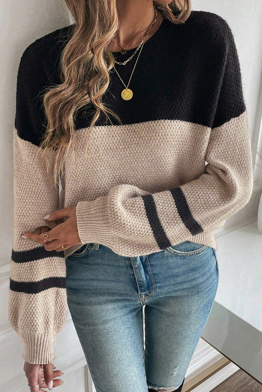 Colorblock Knit Striped Sleeve Sweater