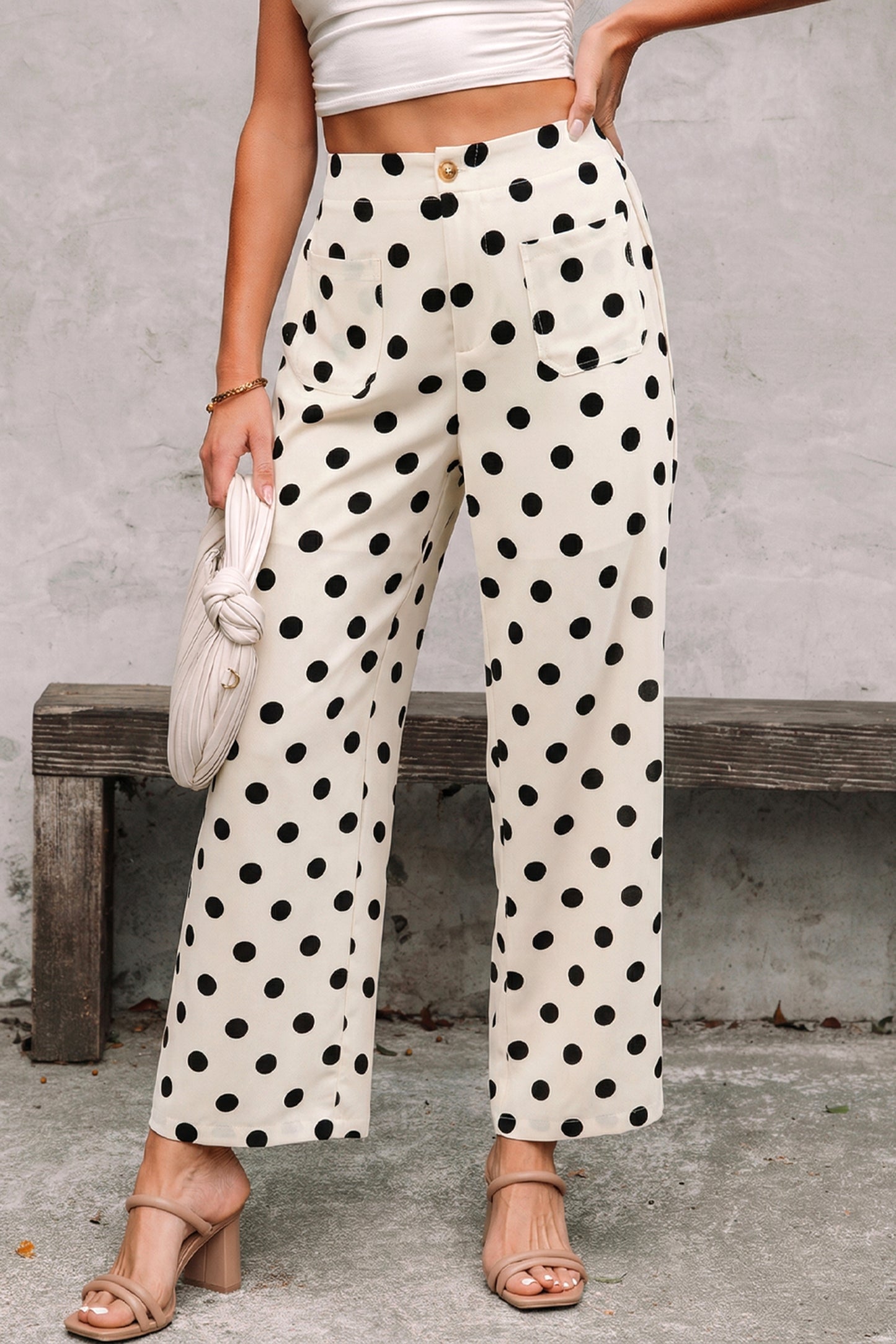 Polka Dot Cropped Pants Women Light Blue White S–XL