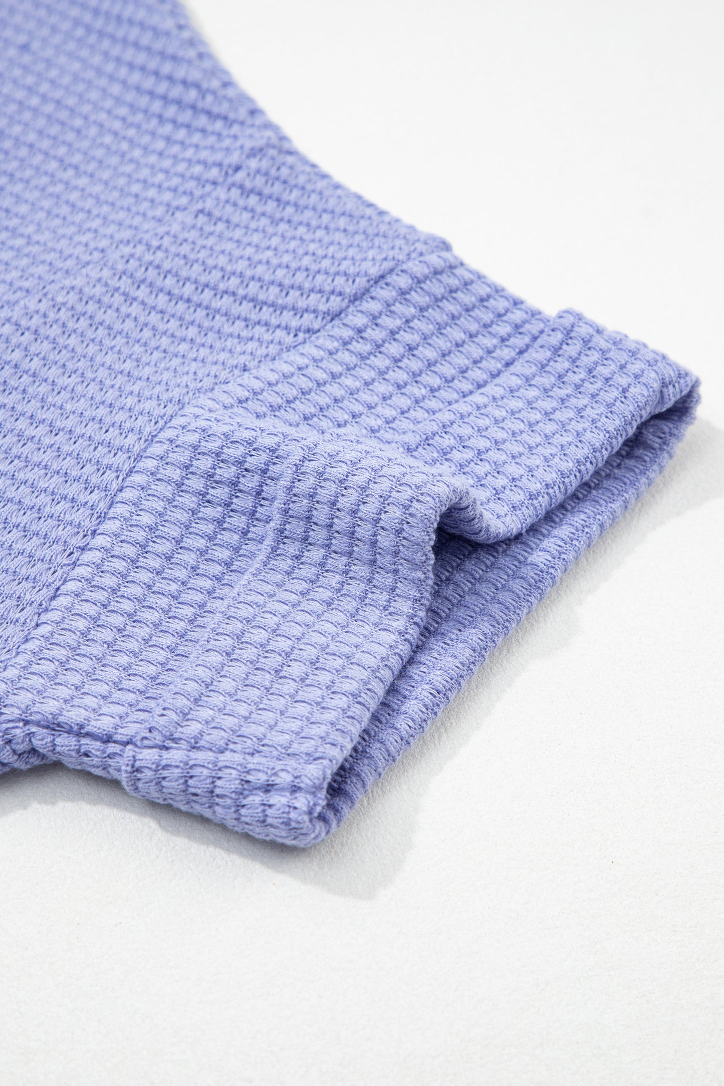 Waffle Knit V-Neck Short Sleeve Cuffed Top
