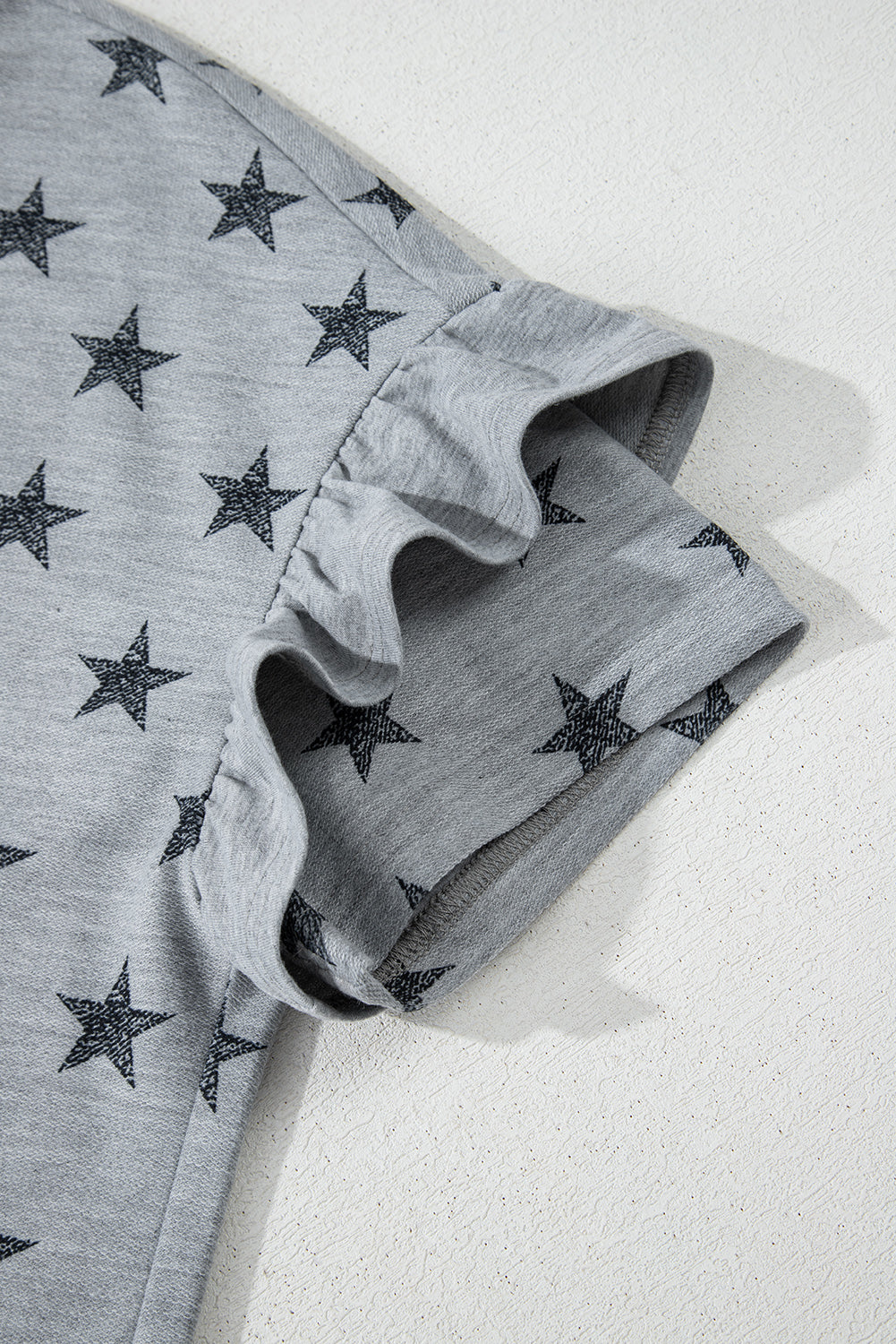 Star Print Tiered Ruffled Sleeve Crew Neck Top – Women's Whimsical Casual Tee (S–XL)