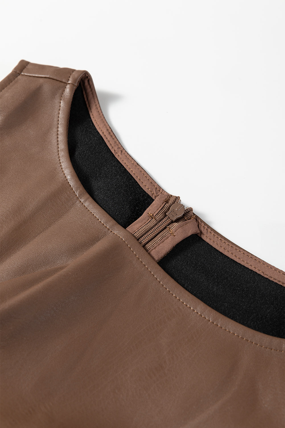 Vegan Leather Sleeveless Mini Dress in Coffee