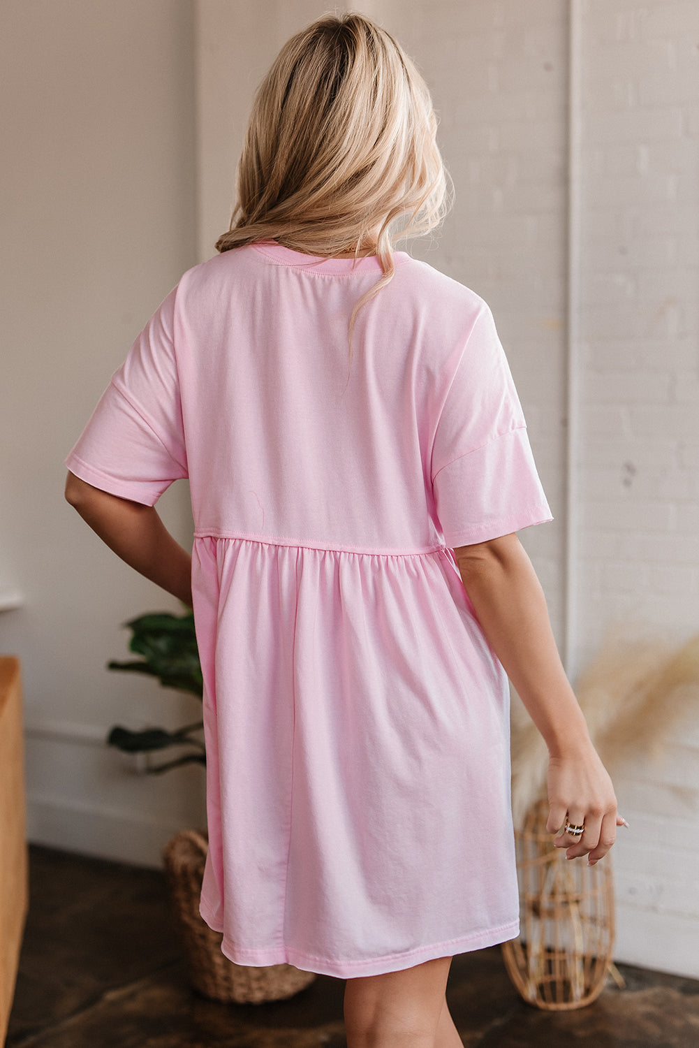 Solid Color Pocketed Raw Edge Babydoll Mini Dress
