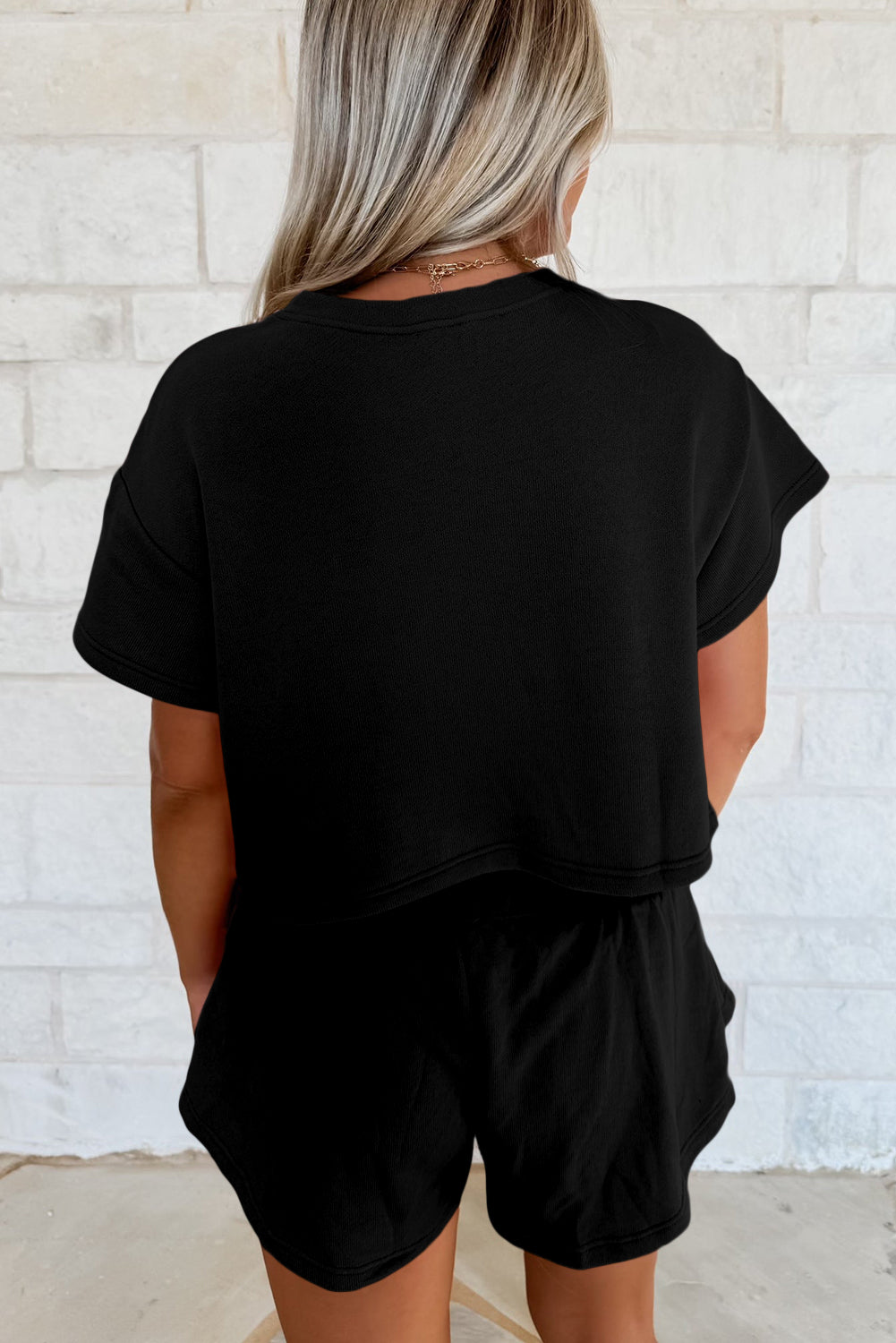 Cropped Tee and Ruffle High Waist Skort Set in Black