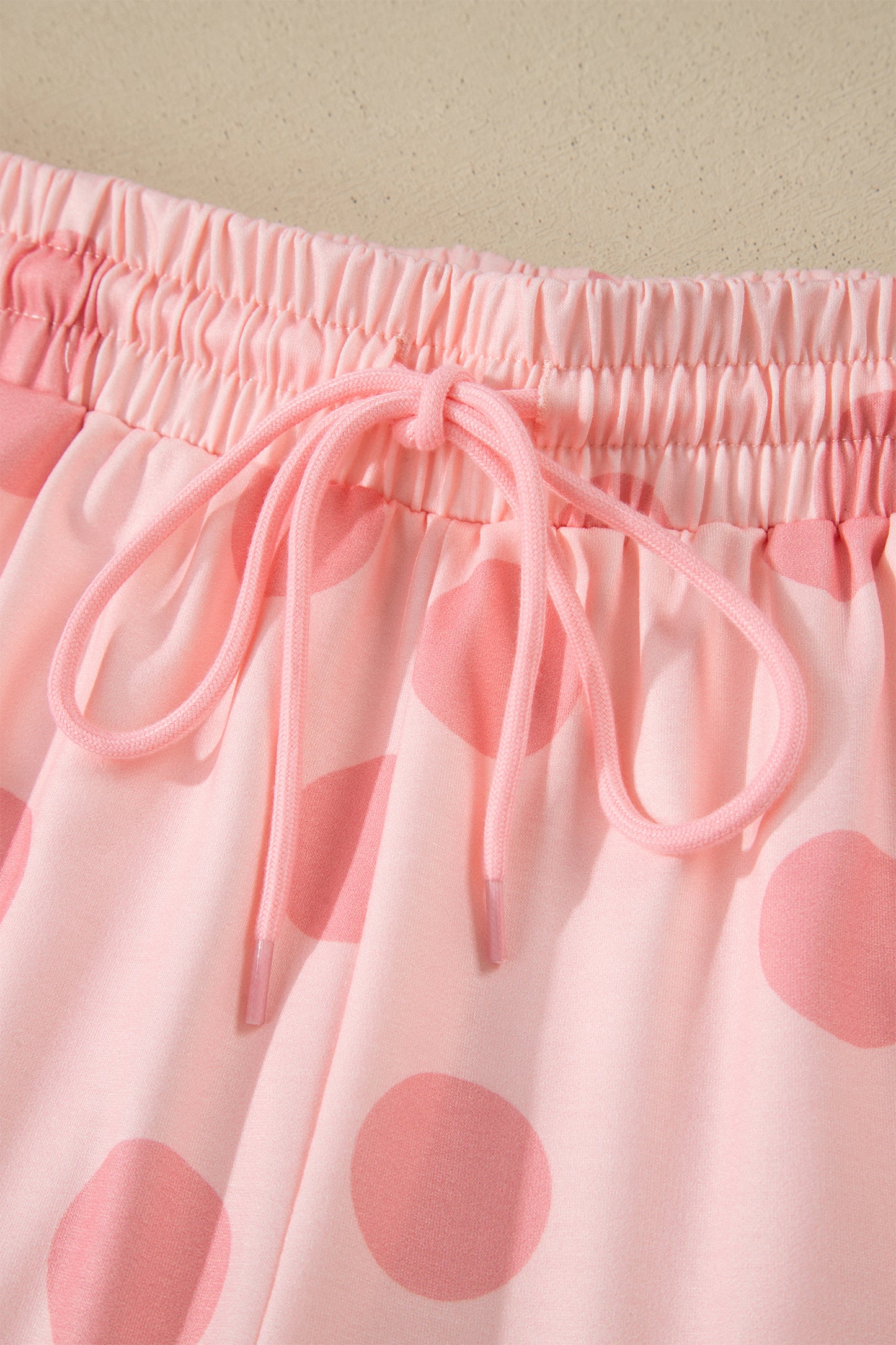 Polka Dot Drop Shoulder Tee & Drawstring Shorts Set