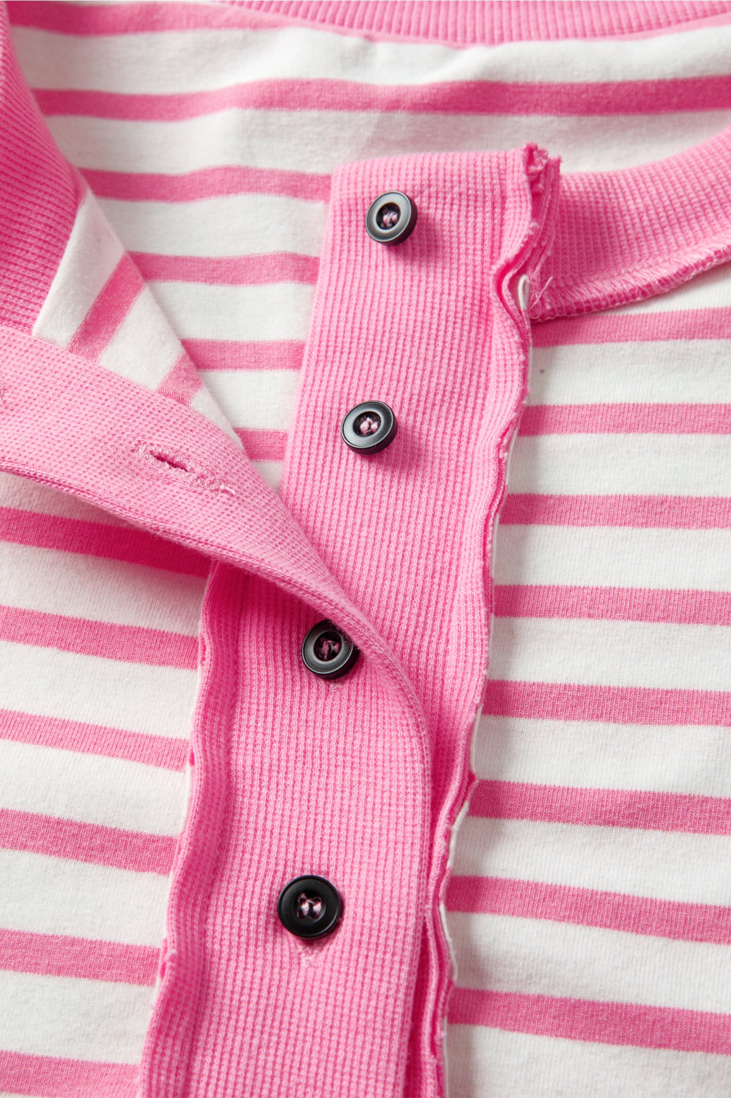 Pink Stripe Half Placket High Low Short Sleeve Top