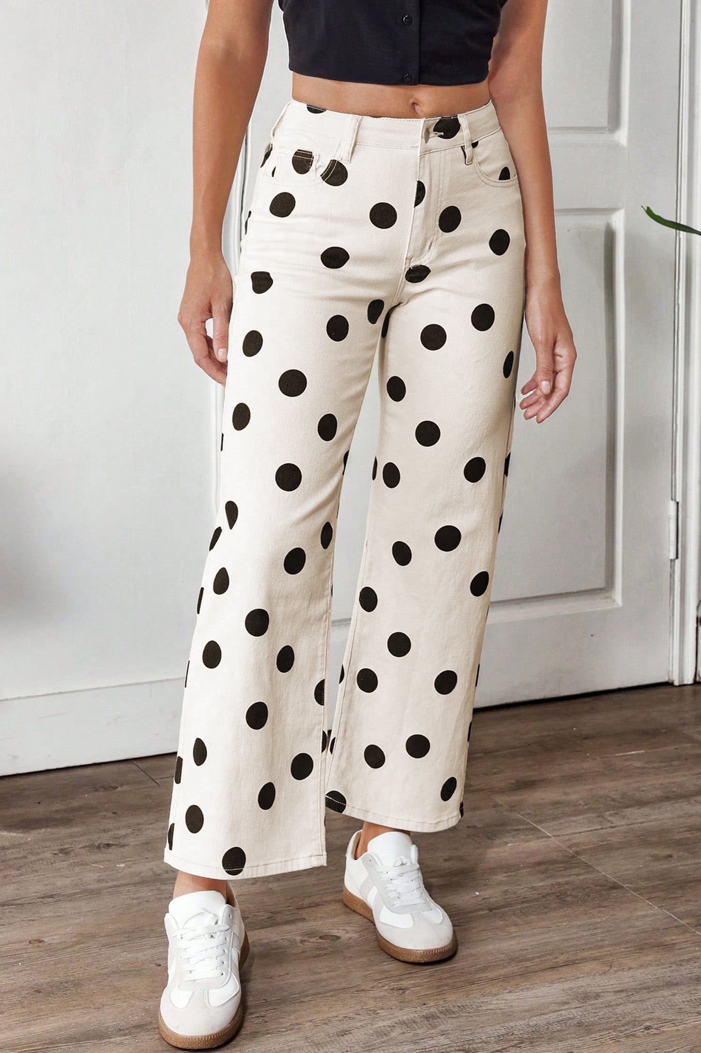Polka Dot Wide Leg Jeans Women Size 4–16