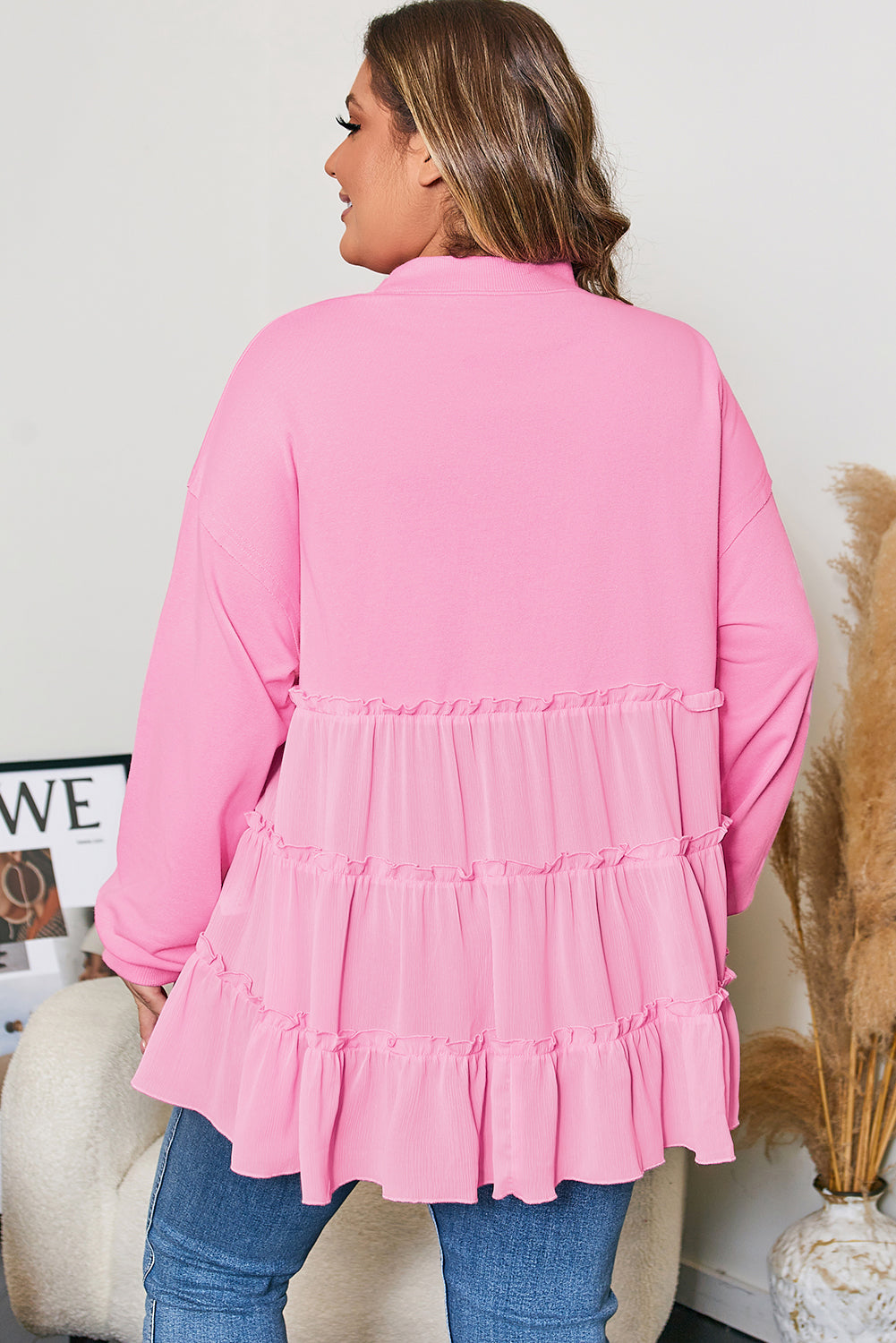 Tiered Ruffle Baby Doll Top – Plus Size Pink 1X–4X