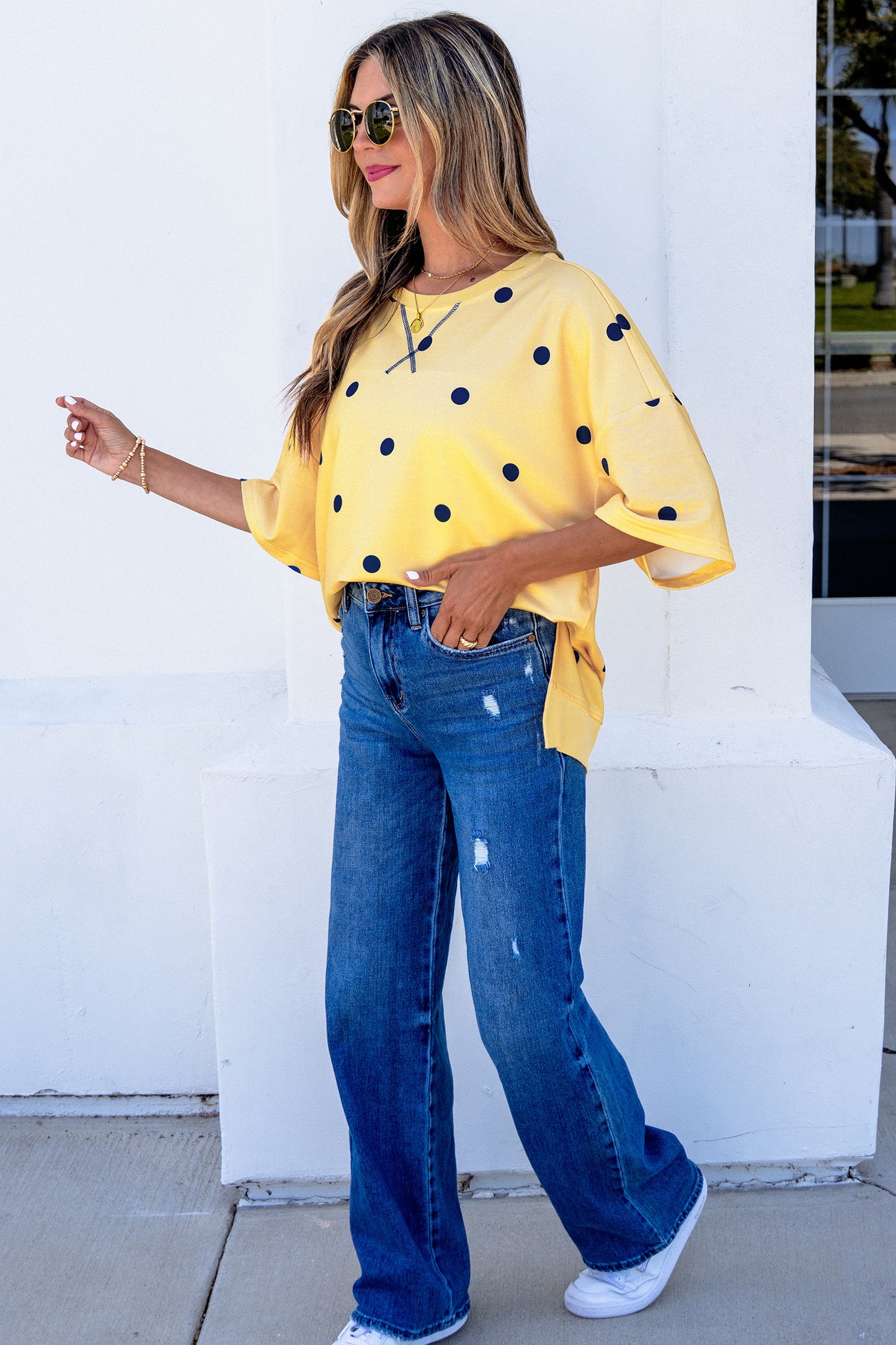 Womens Yellow Polka Dot Oversized Shirt S to XL