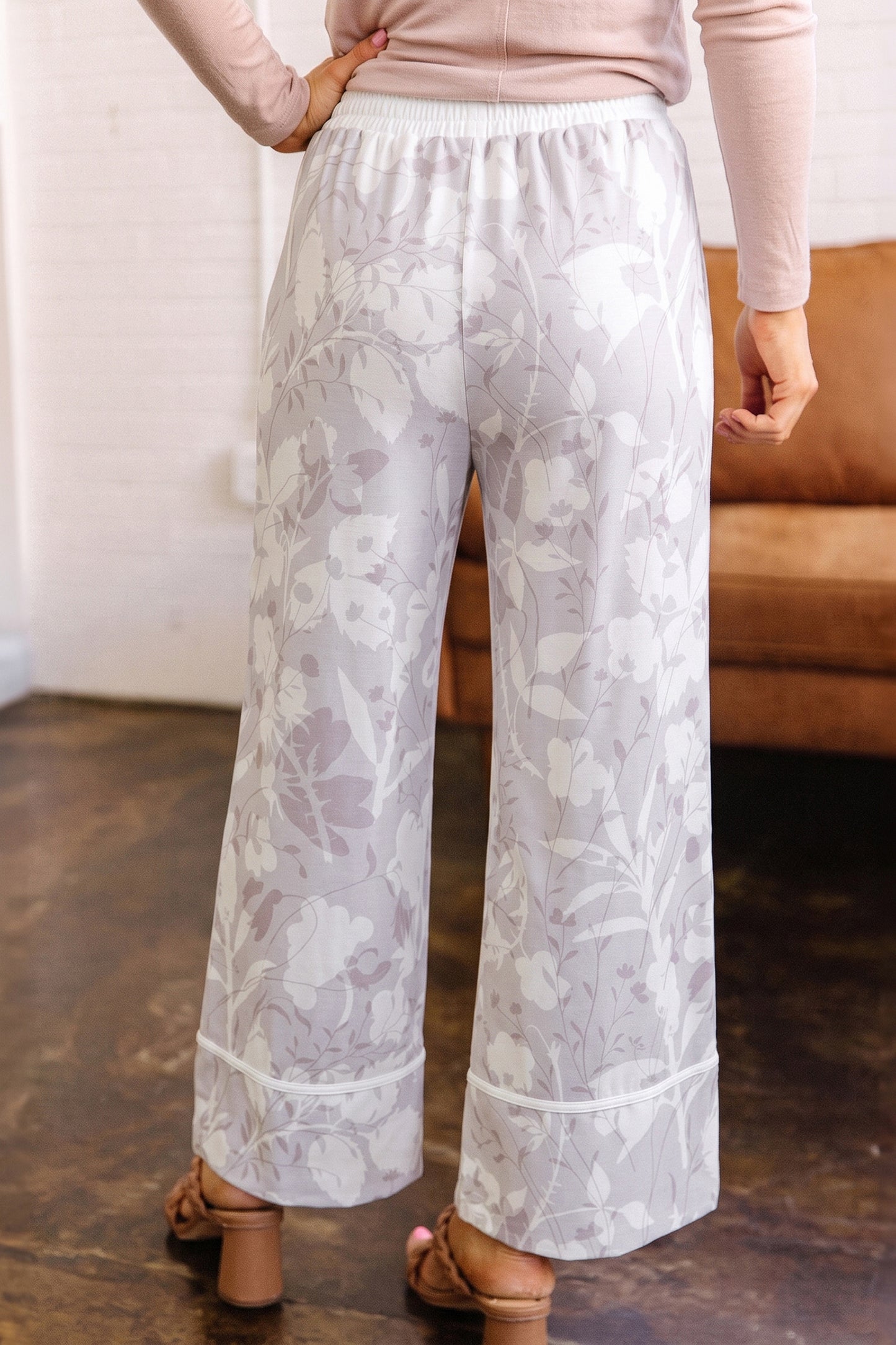Womens Floral Print Wide Leg Ankle Length Pants S to XL