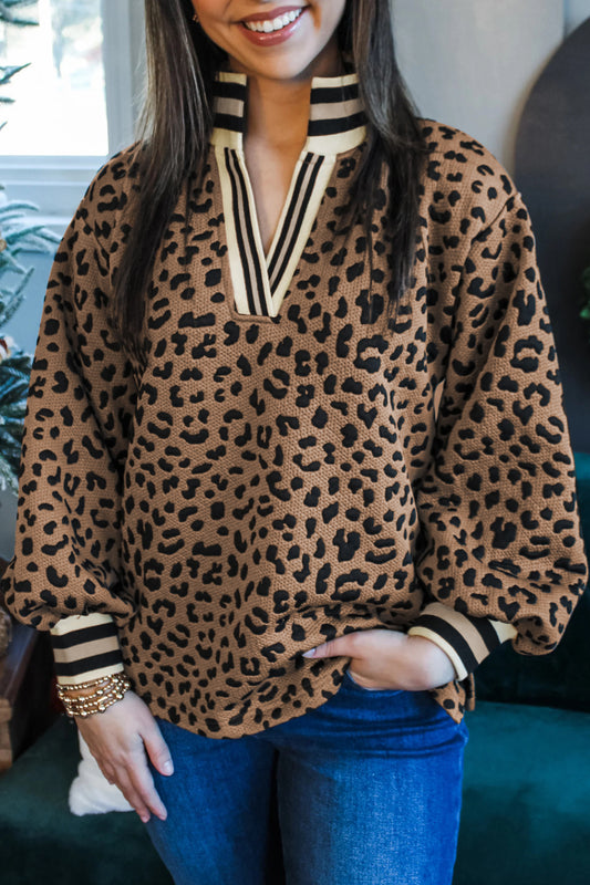 Womens Brown Leopard Print Long Sleeve Top S to XL