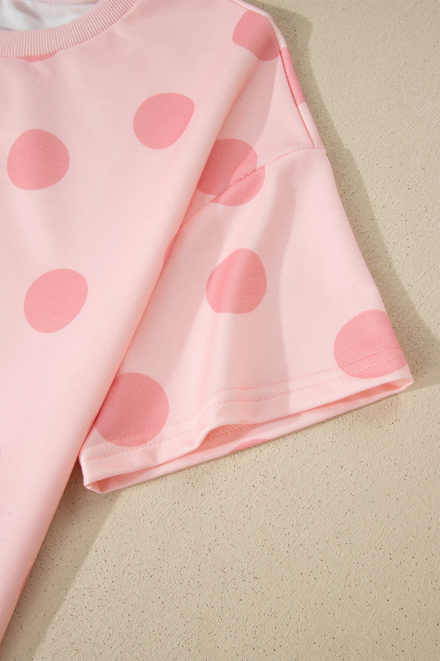 Polka Dot Drop Shoulder Tee & Drawstring Shorts Set