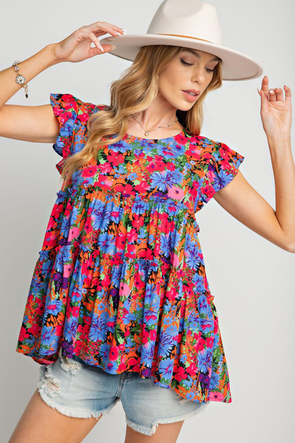 Floral Print Tiered Ruffle Babydoll Top – Multicolor Women S–XL