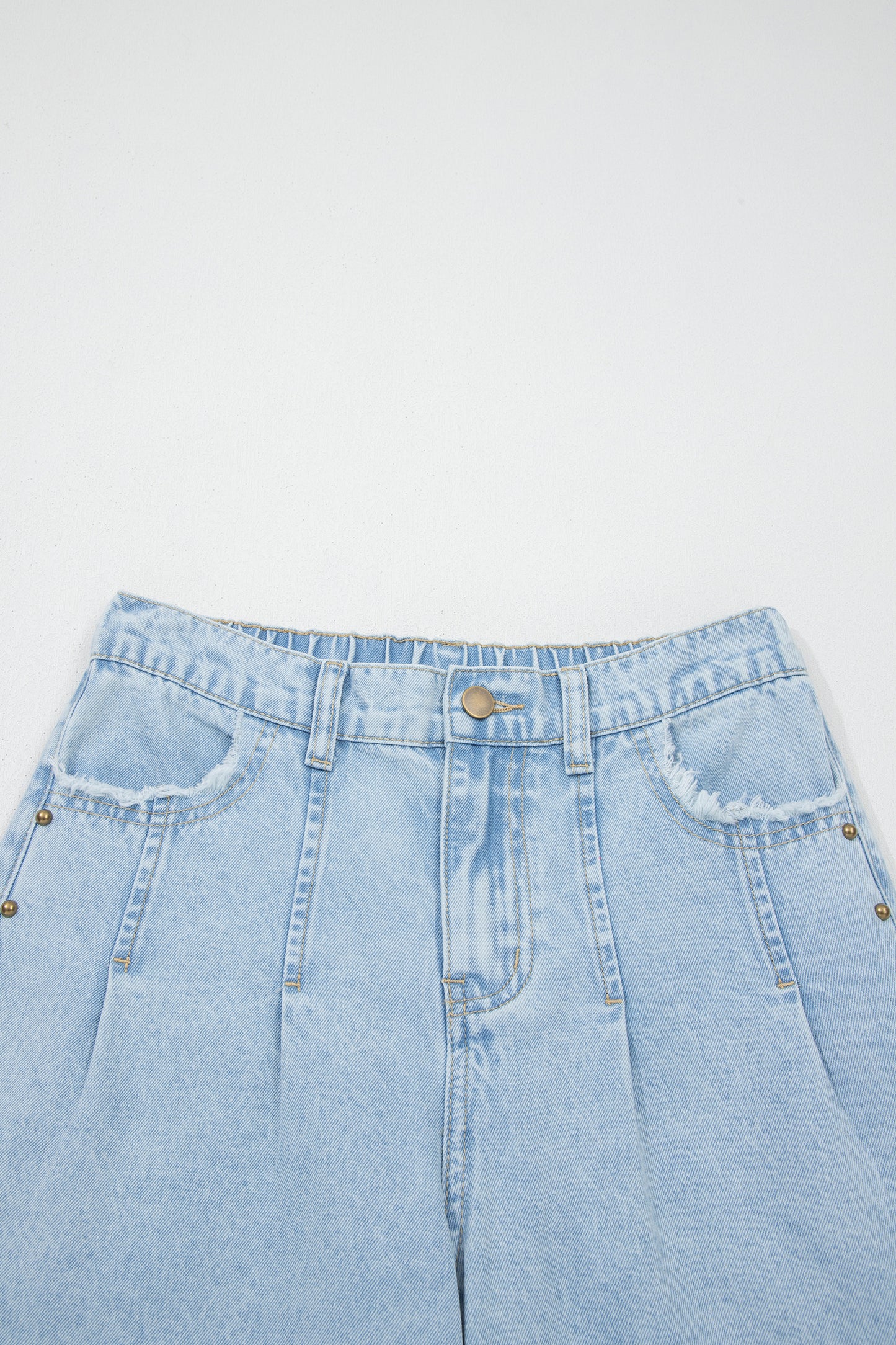 Light Blue Studded Side Slit Frayed Pocket Wide Leg Jeans | Sizes 4–16