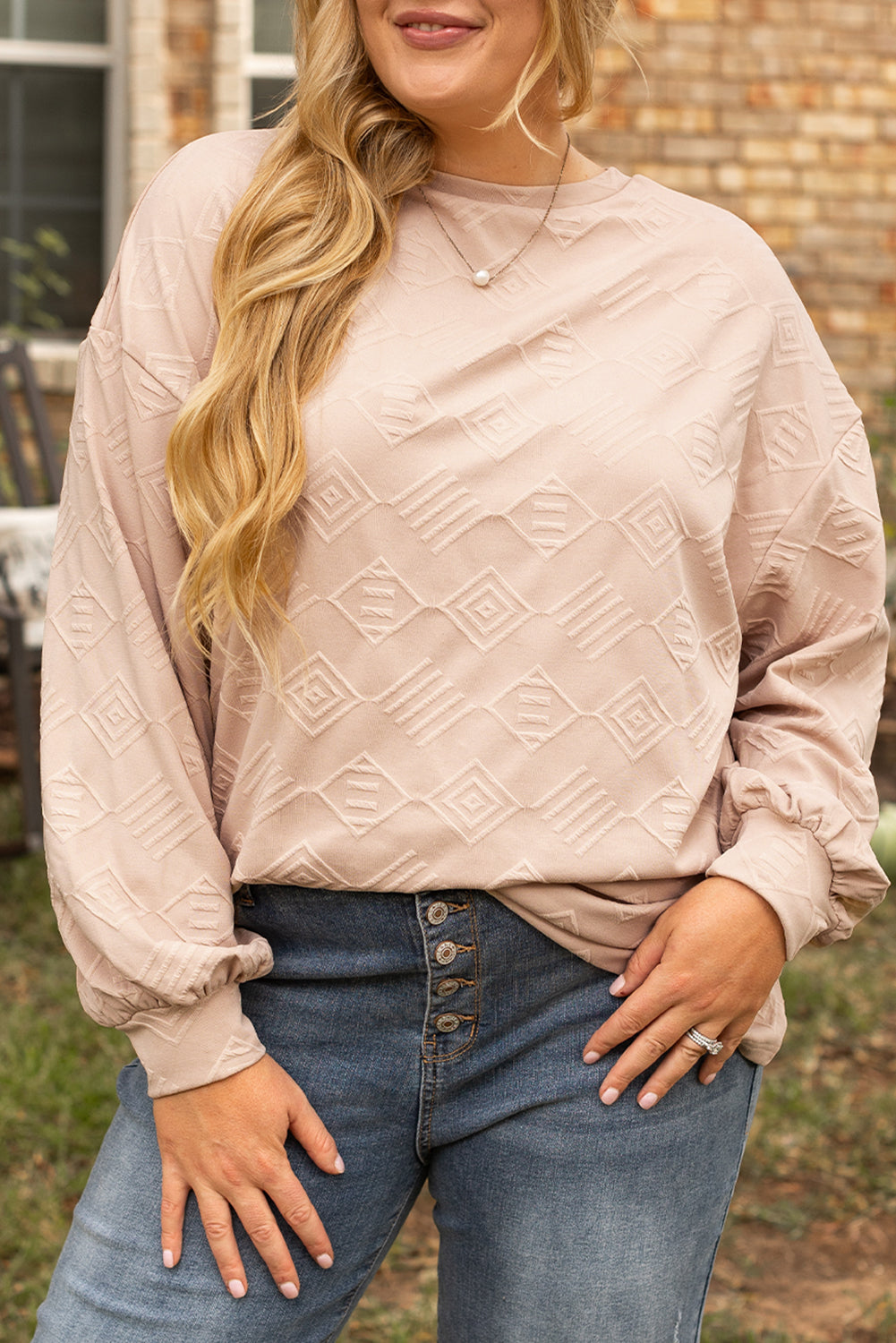 Textured Drop Shoulder Crew Neck Sweatshirt | Plus Size | Cream | 1X–4X