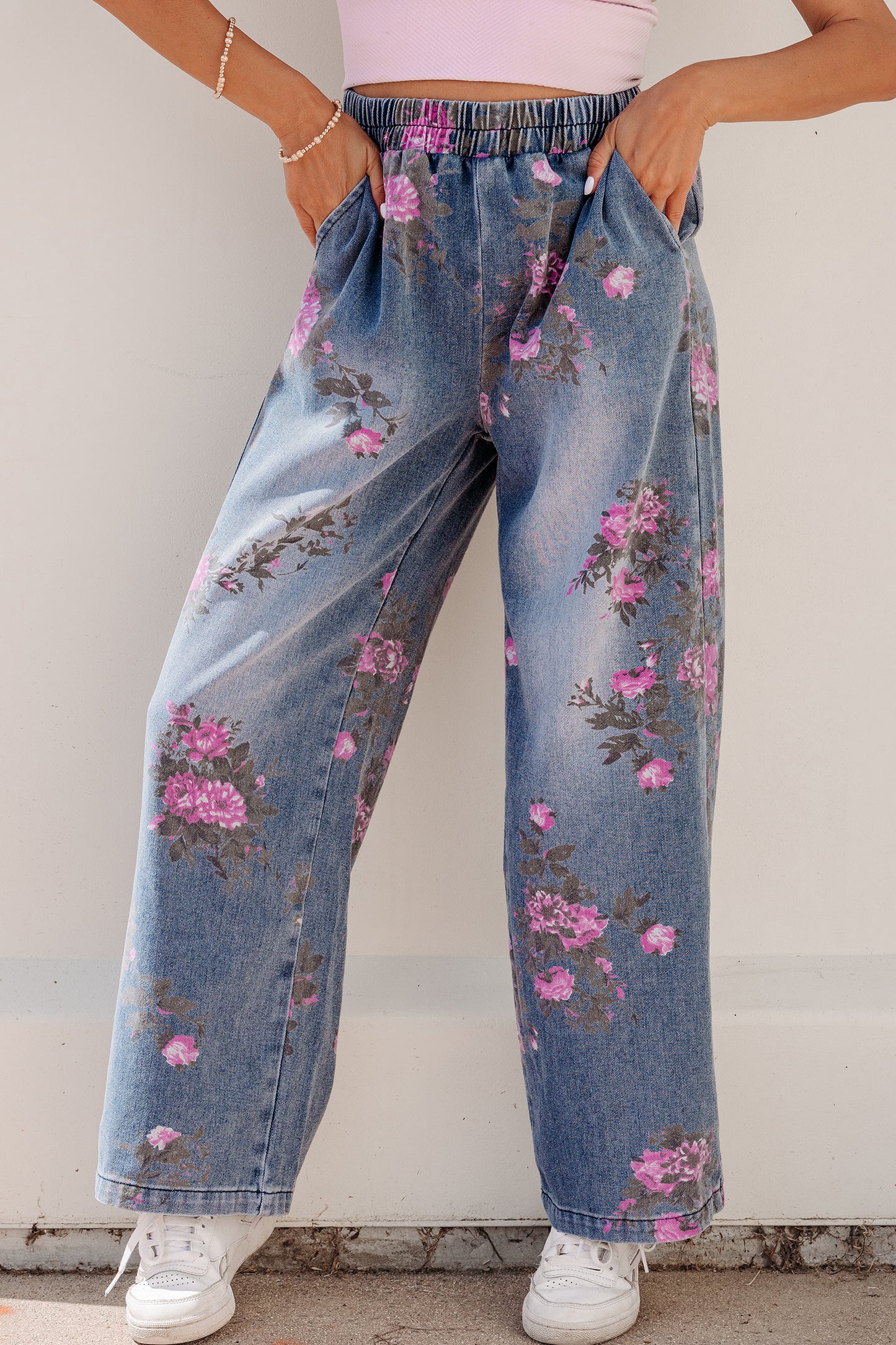 Floral Print Pull-On Jeans Women Size 4–16