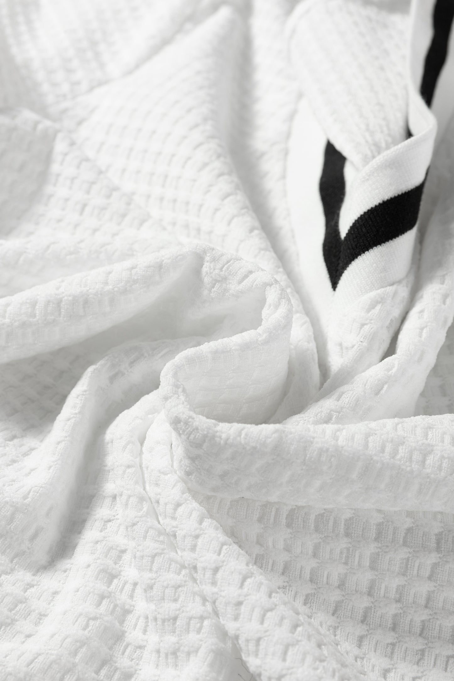 White Waffle Knit Preppy Striped Trim V-Neck Pullover Top