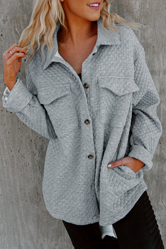 Quilted Flap Pocket Button Front Shacket