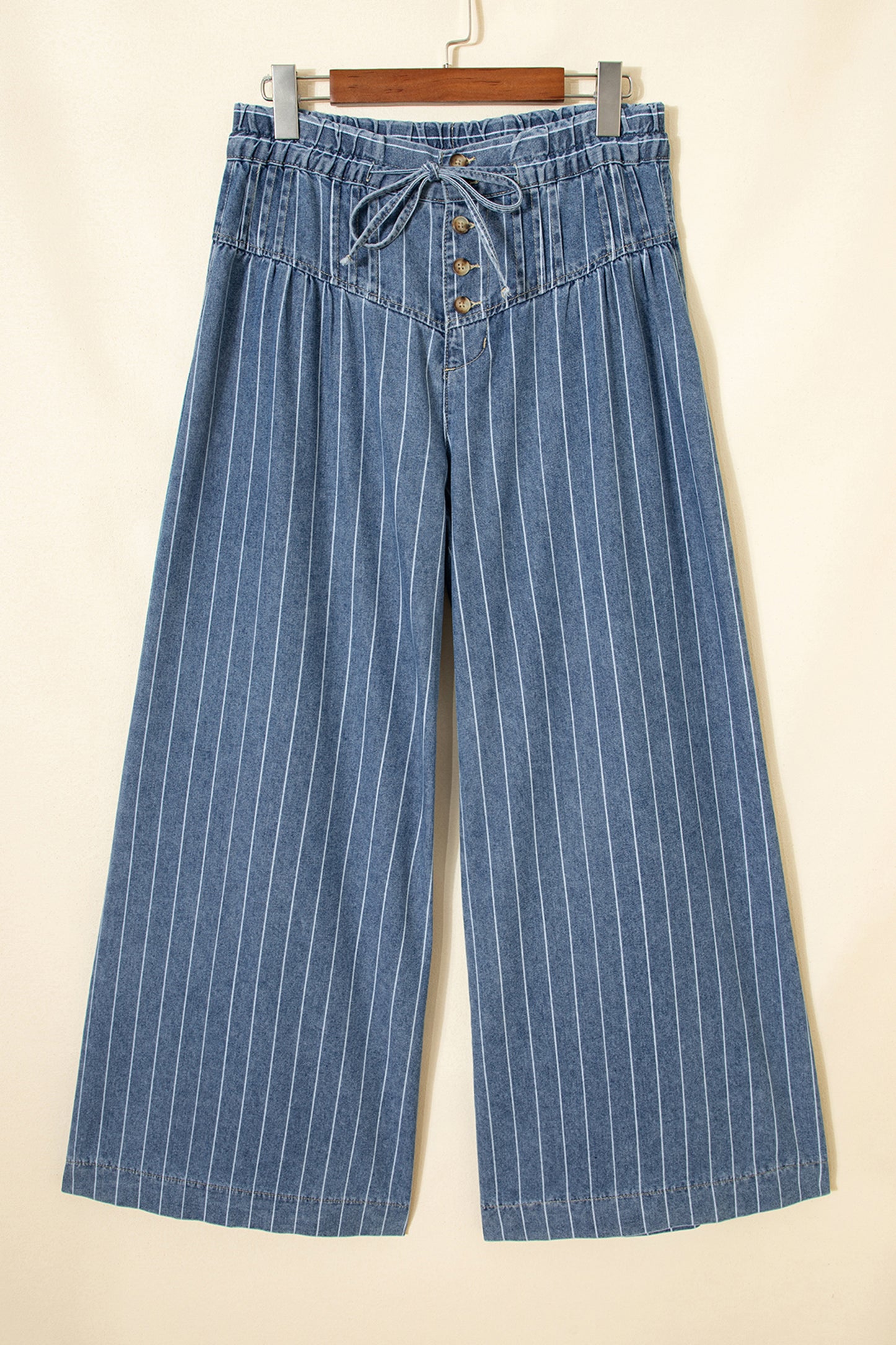 Blue Stripe Button Detail Drawstring Wide Leg Jeans – Women Sizes 4–16