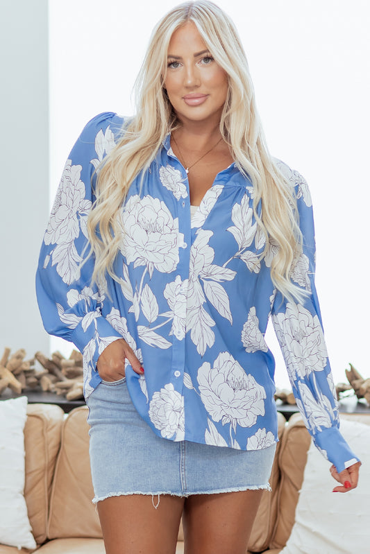 Blue Floral Blouse Women S–XL