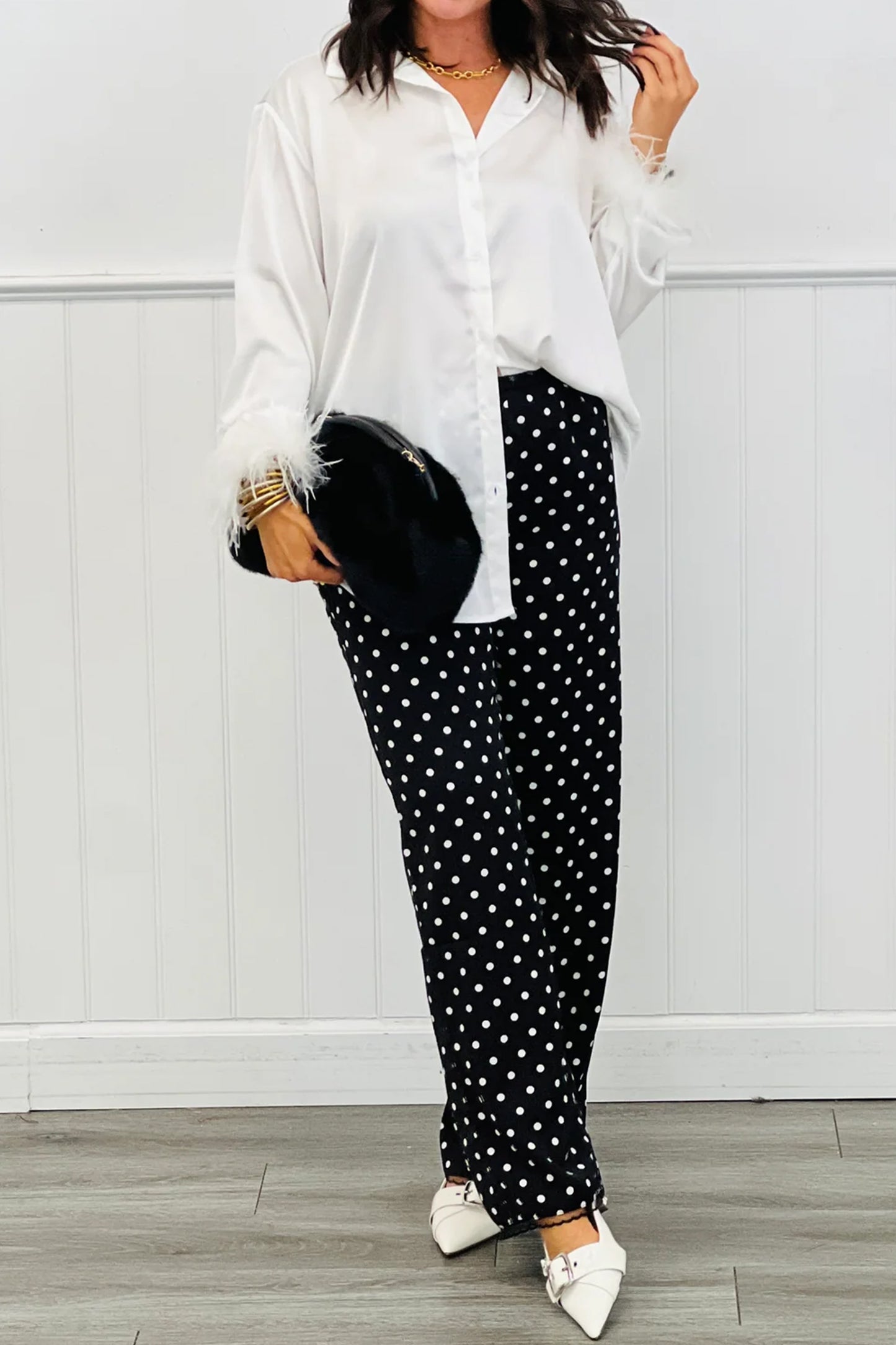 Polka Dot Lace Hem Loose Pants Women S–XL
