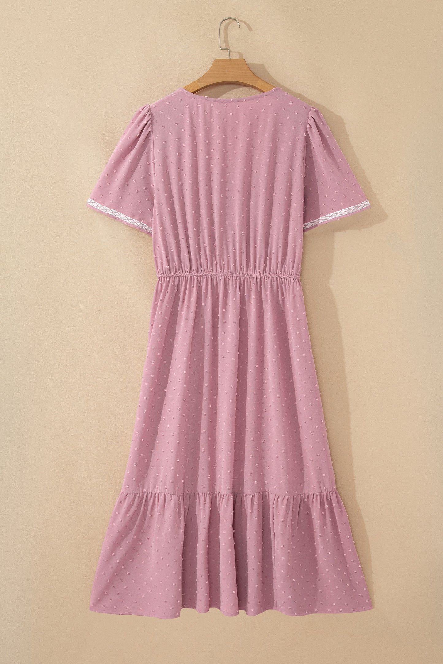 Plus Size Swiss Dot Smocked High Waist Flowy Midi Dress Pink 1X–4X