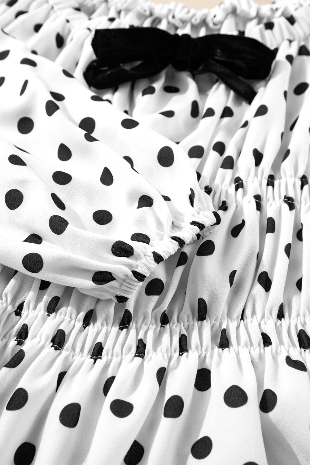 Black Polka Dot Puff Sleeve Bow Square Neck Peplum Top – Women's Figure-Flattering Dressy Top (S–XL)