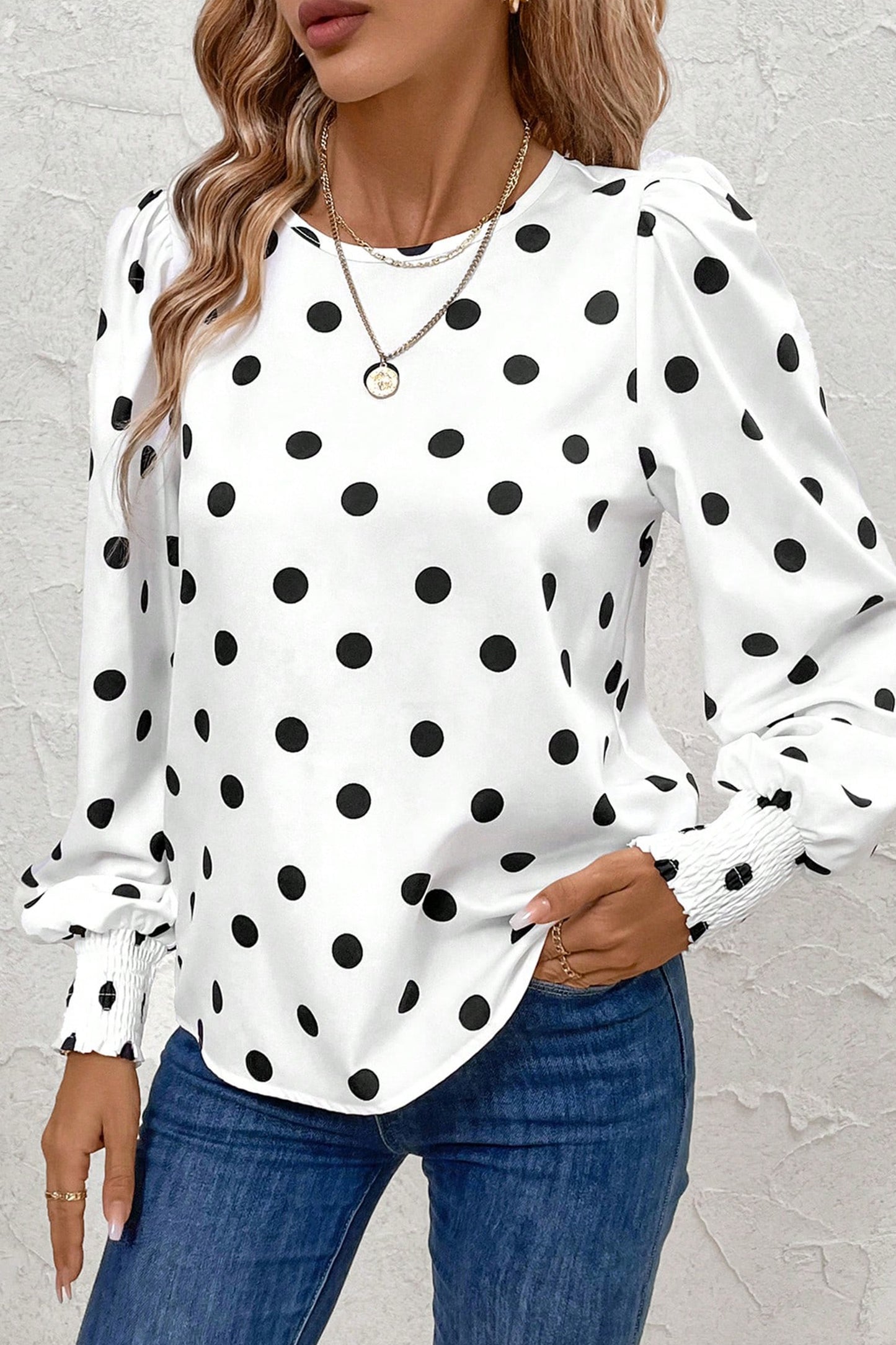 Polka Dot Frilled Long Sleeve Blouse