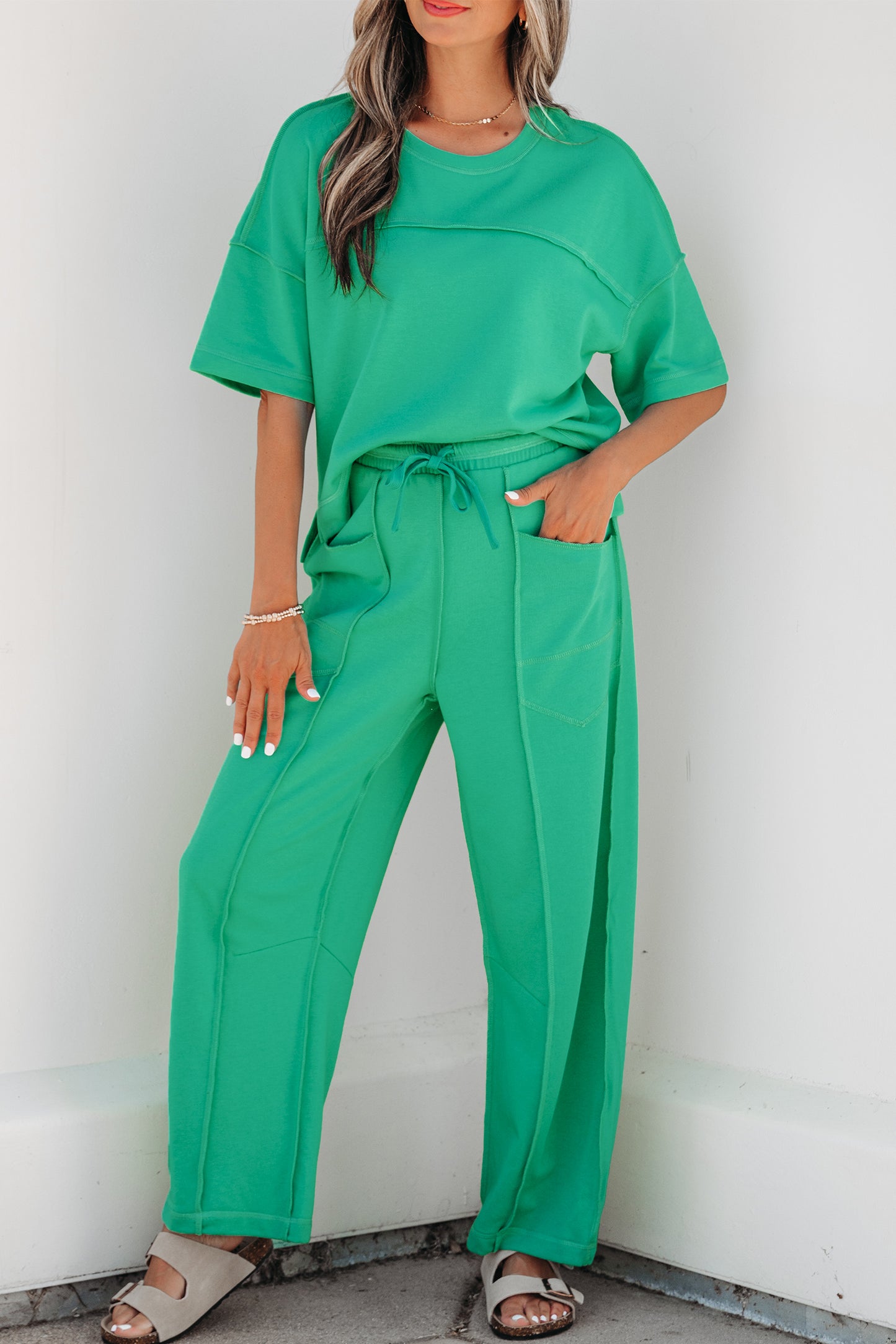 Drop Shoulder Boxy Tee & Barrel Pants Two-Piece Set | S–XL | 5 Colours
