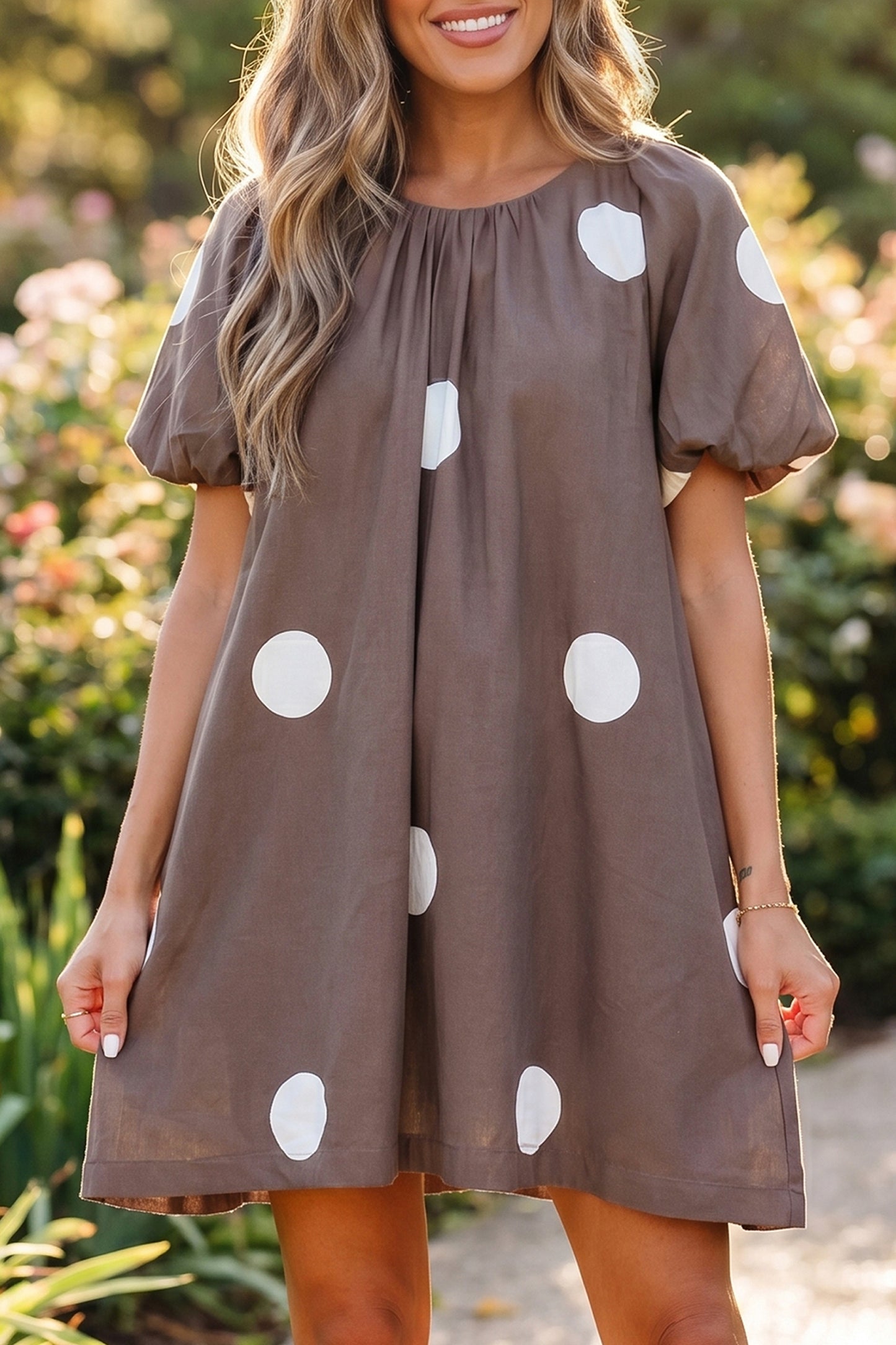 Brown Polka Dot Mini Dress Women S–XL