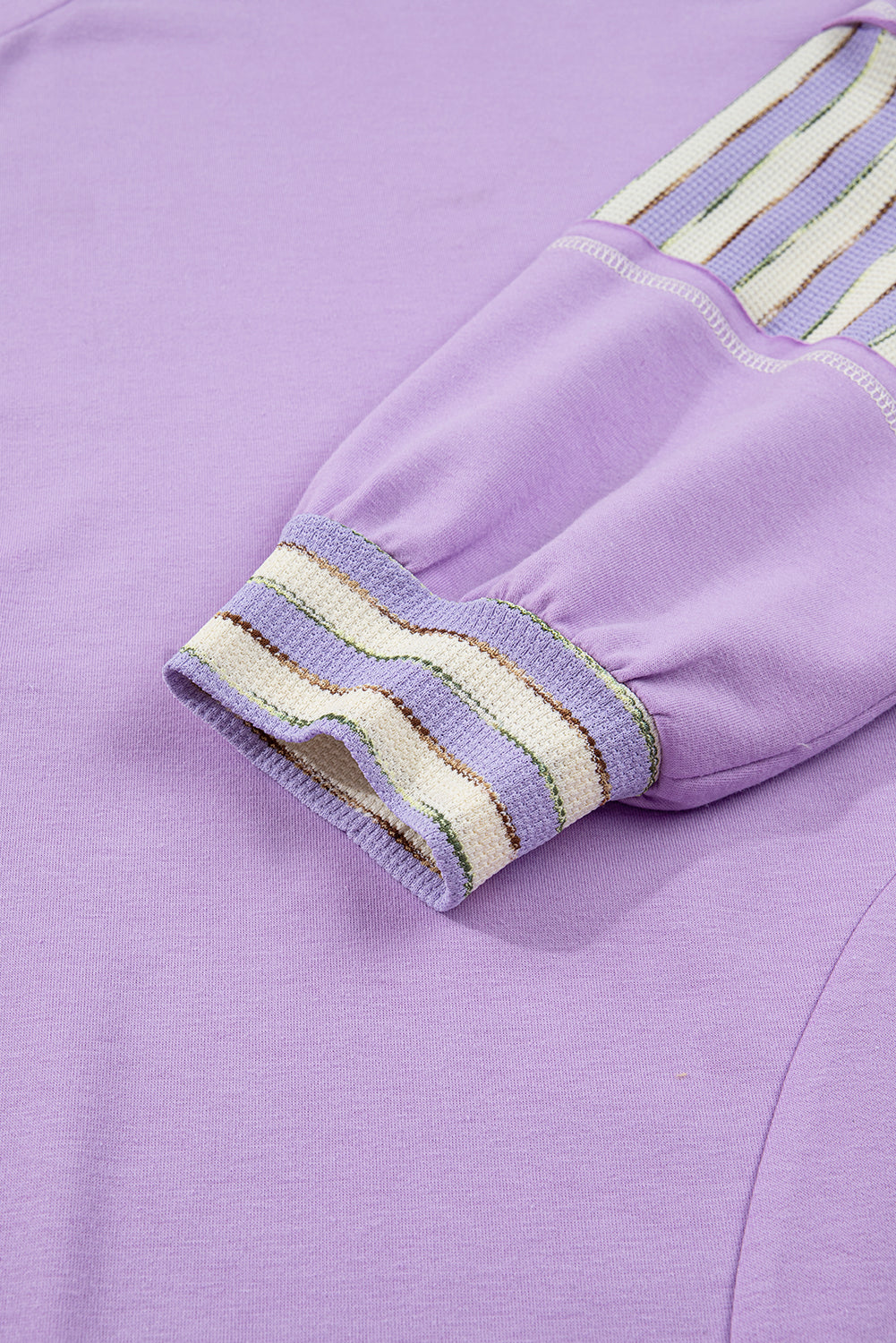 Stripe Patchwork Henley Drop Shoulder Pullover | Plus Size | Purple Stripe | 1X–4X