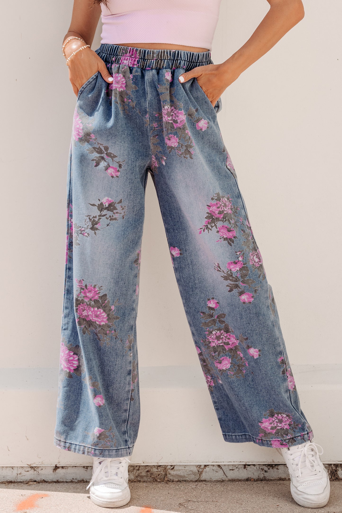 Floral Print Pull-On Jeans Women Size 4–16