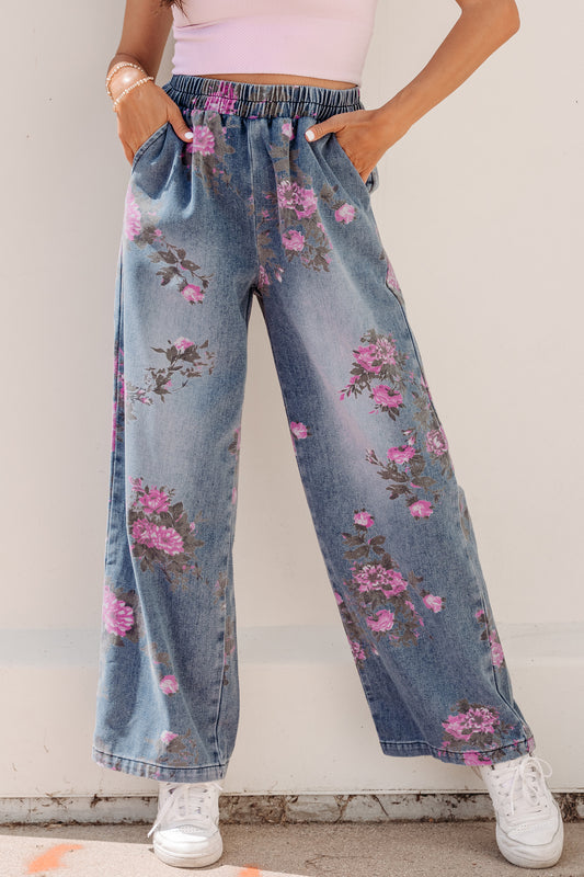 Floral Print Pull-On Jeans Women Size 4–16
