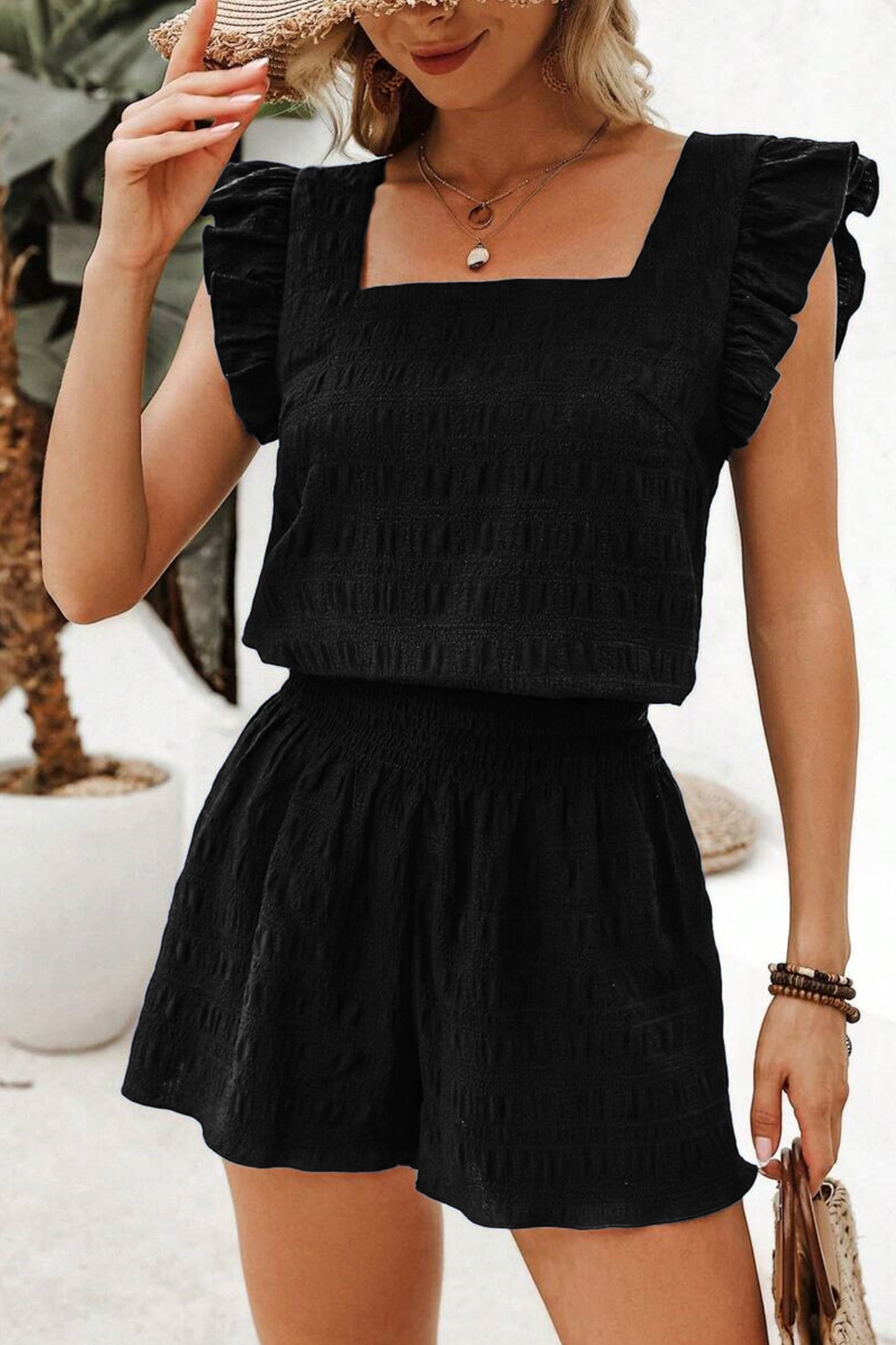 Square Neck Top and High Waist Shorts Set Women S–XL