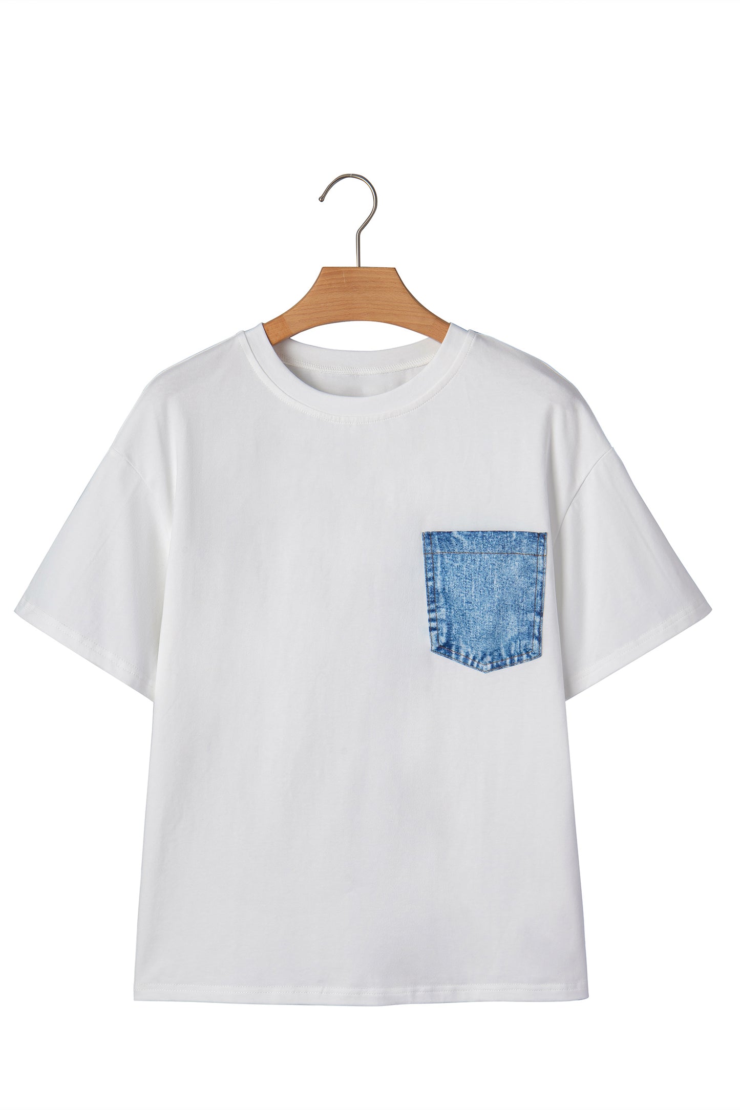 Color Block Short-Sleeve Top with Printed Patch Pocket | Sail Blue & White