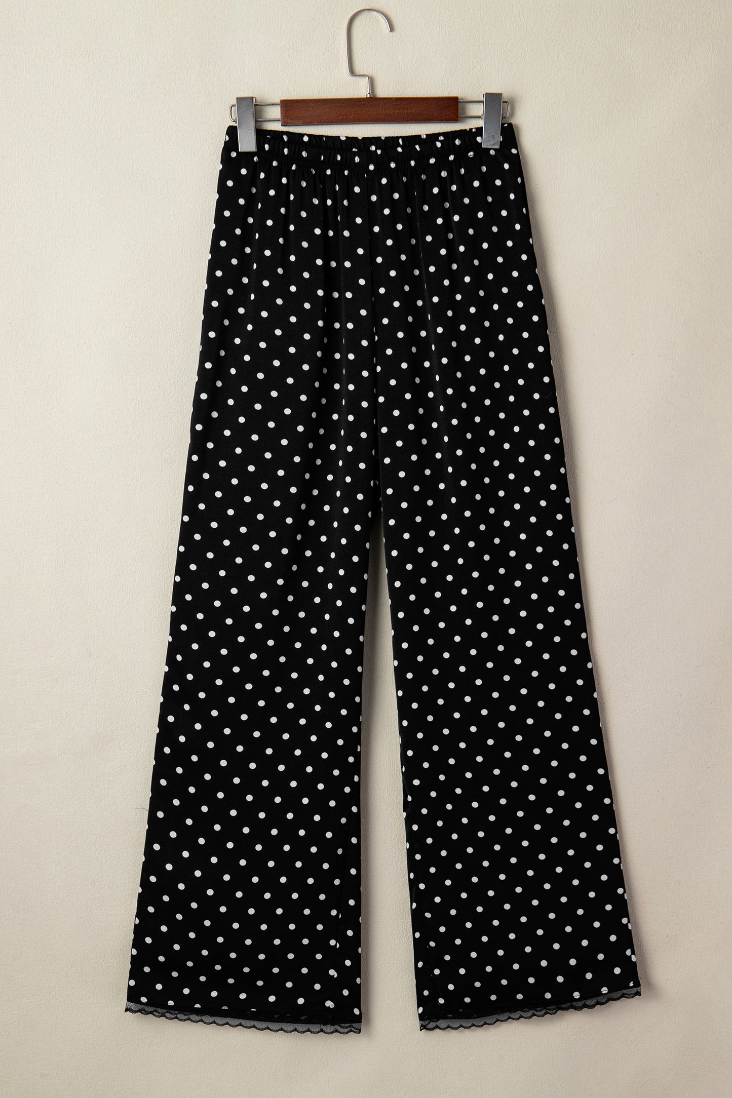 Polka Dot Lace Hem Loose Pants Women S–XL