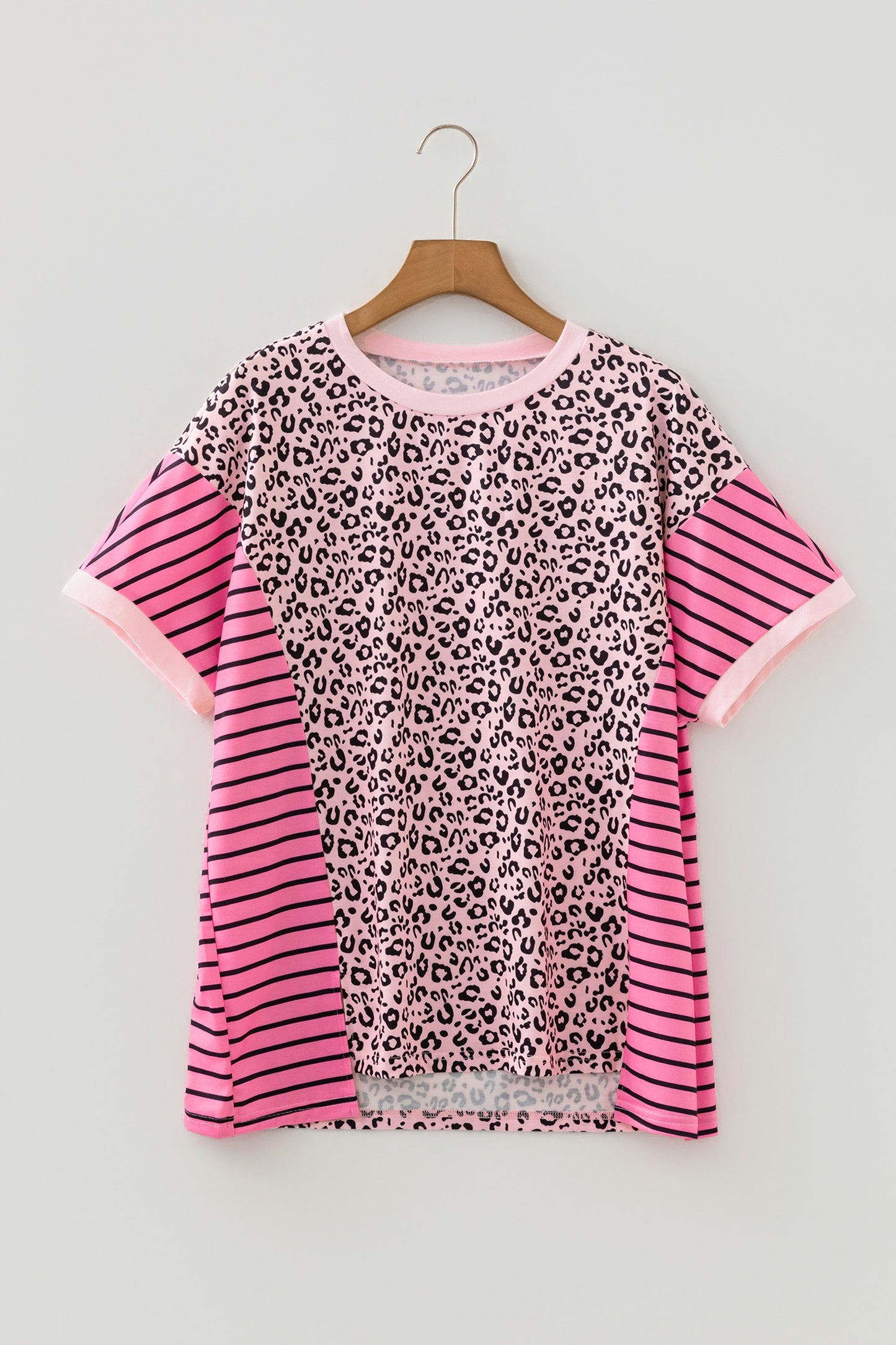 Plus Size Pink Leopard Print Patchwork Tee Women 1X–4X