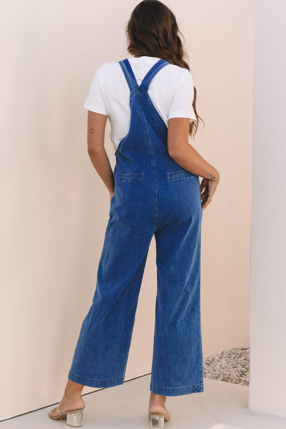Dark Blue Mineral Wash Wide Leg Denim Overalls